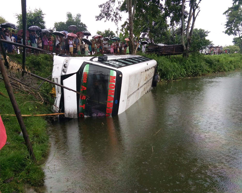 15 passengers injured as bus falls into canal