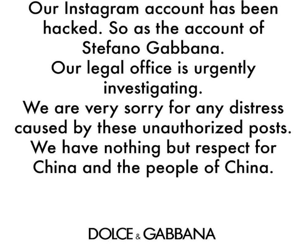 Dolce & Gabbana accused of insulting China; blames hackers