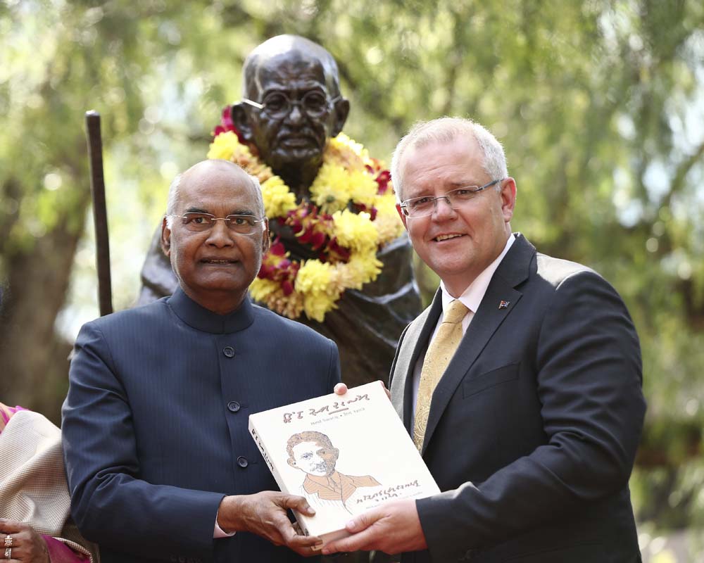 President unveils Mahatma Gandhi's bronze statue in Australia