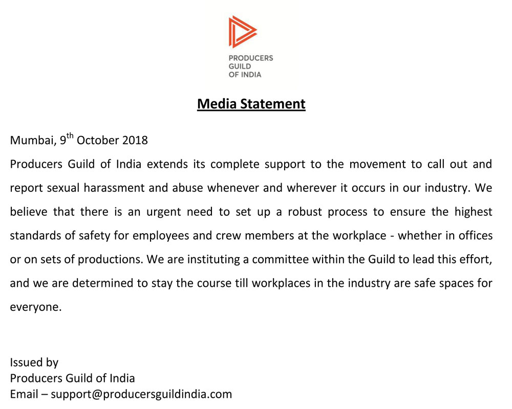 Producers' Guild of India: Media Statement