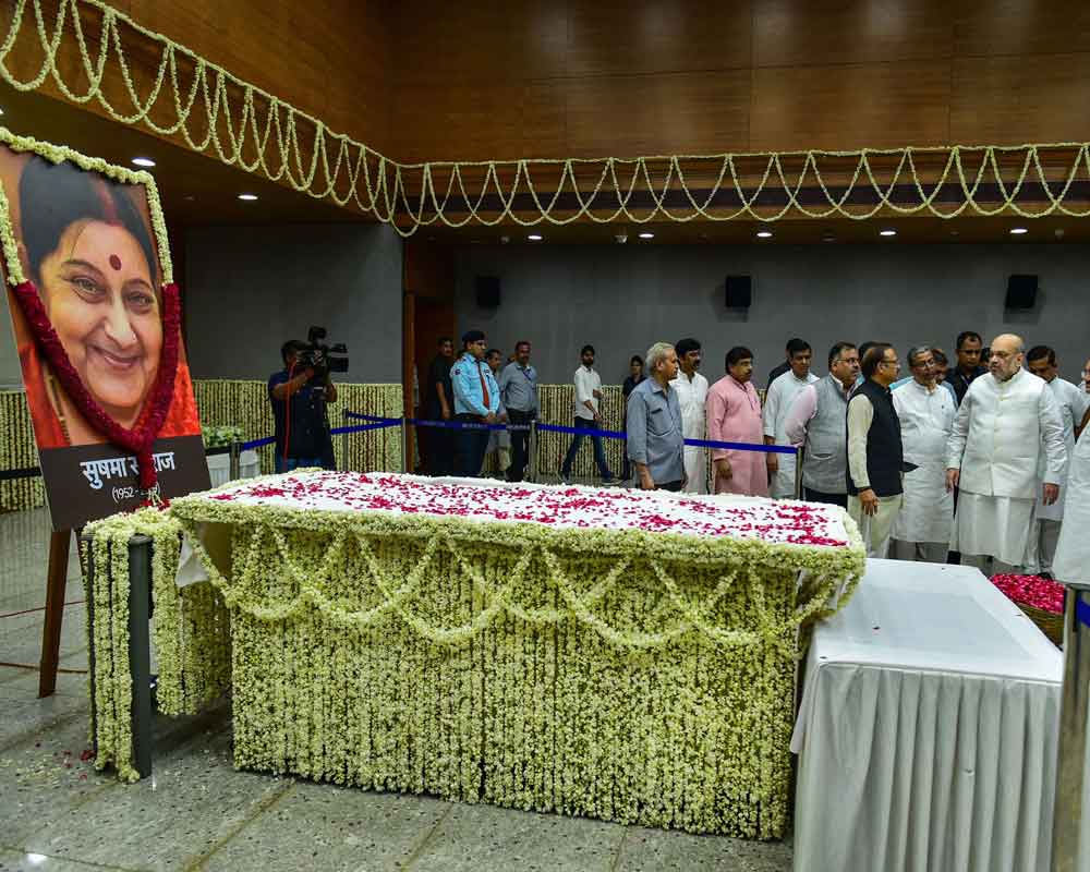 Swaraj's body being shifted to BJP headquarters