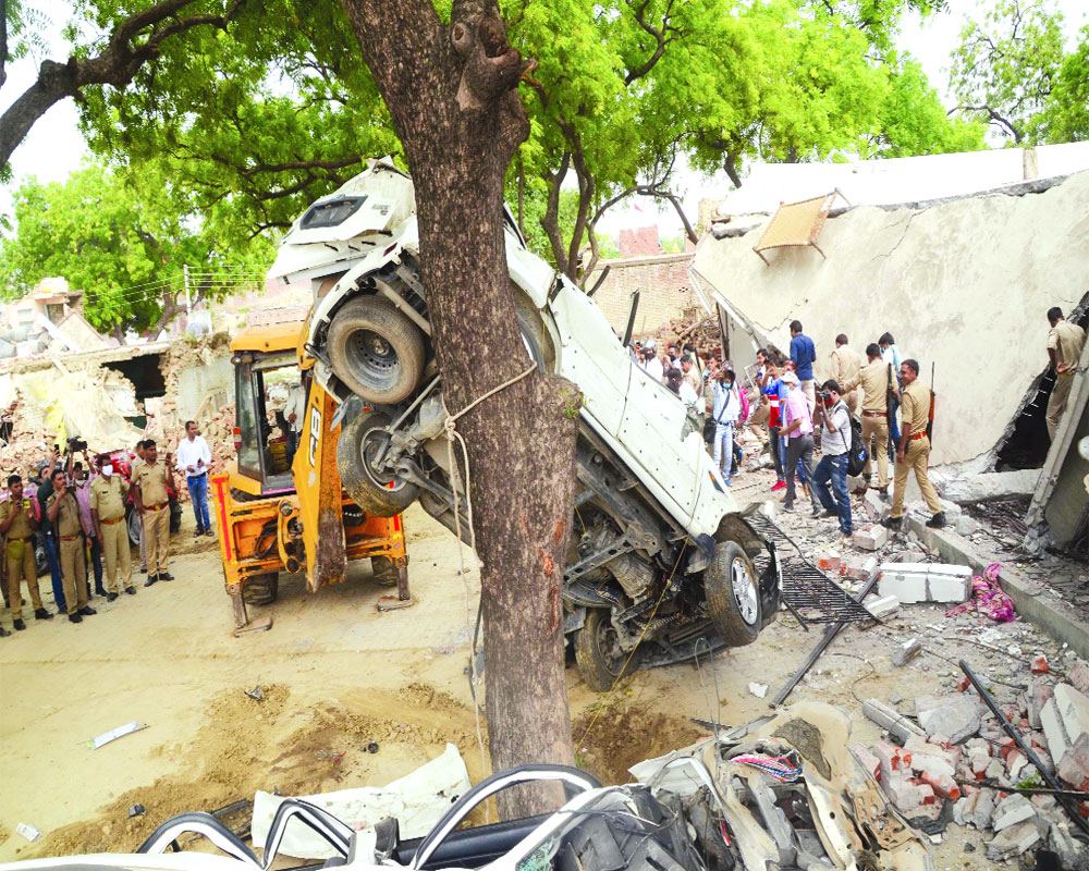 Day after 8 cops’ murder, Vikas Dubey’s house razed to ground
