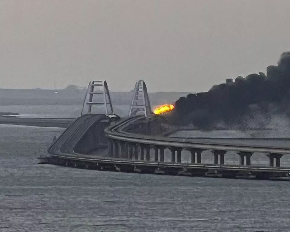 Large fire reported on key bridge linking Russia to Crimea