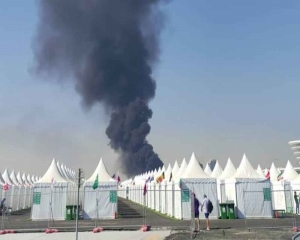 Fire sends smoke over Doha skyline during World Cup in Qatar