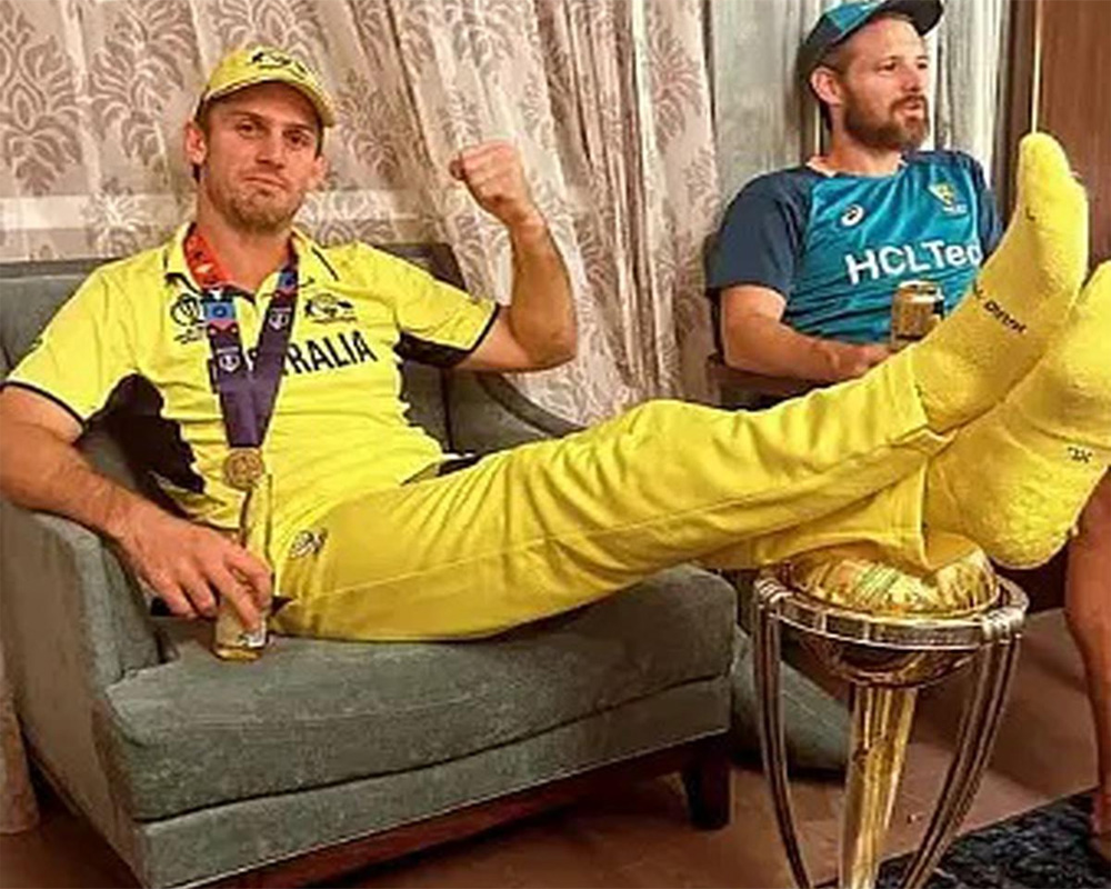 Marsh defends controversial act of resting feet on World Cup trophy