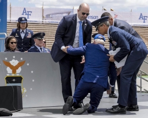 Biden says he got 'sandbagged' after he tripped and fell onstage at Air Force graduation