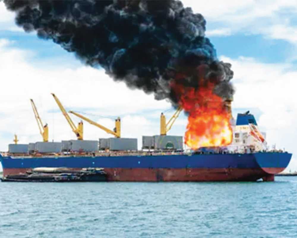 Ship ablaze after being struck off coast of Yemen