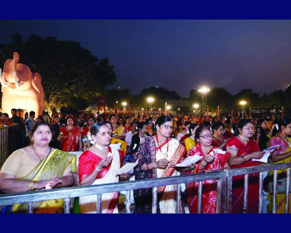 Women recite Mahishasura Mardini Stotram