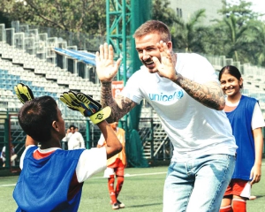 UNICEF goodwill ambassador Sir David Beckham meets children