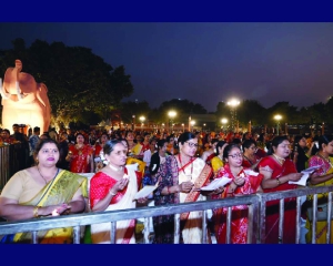 Women recite Mahishasura Mardini Stotram
