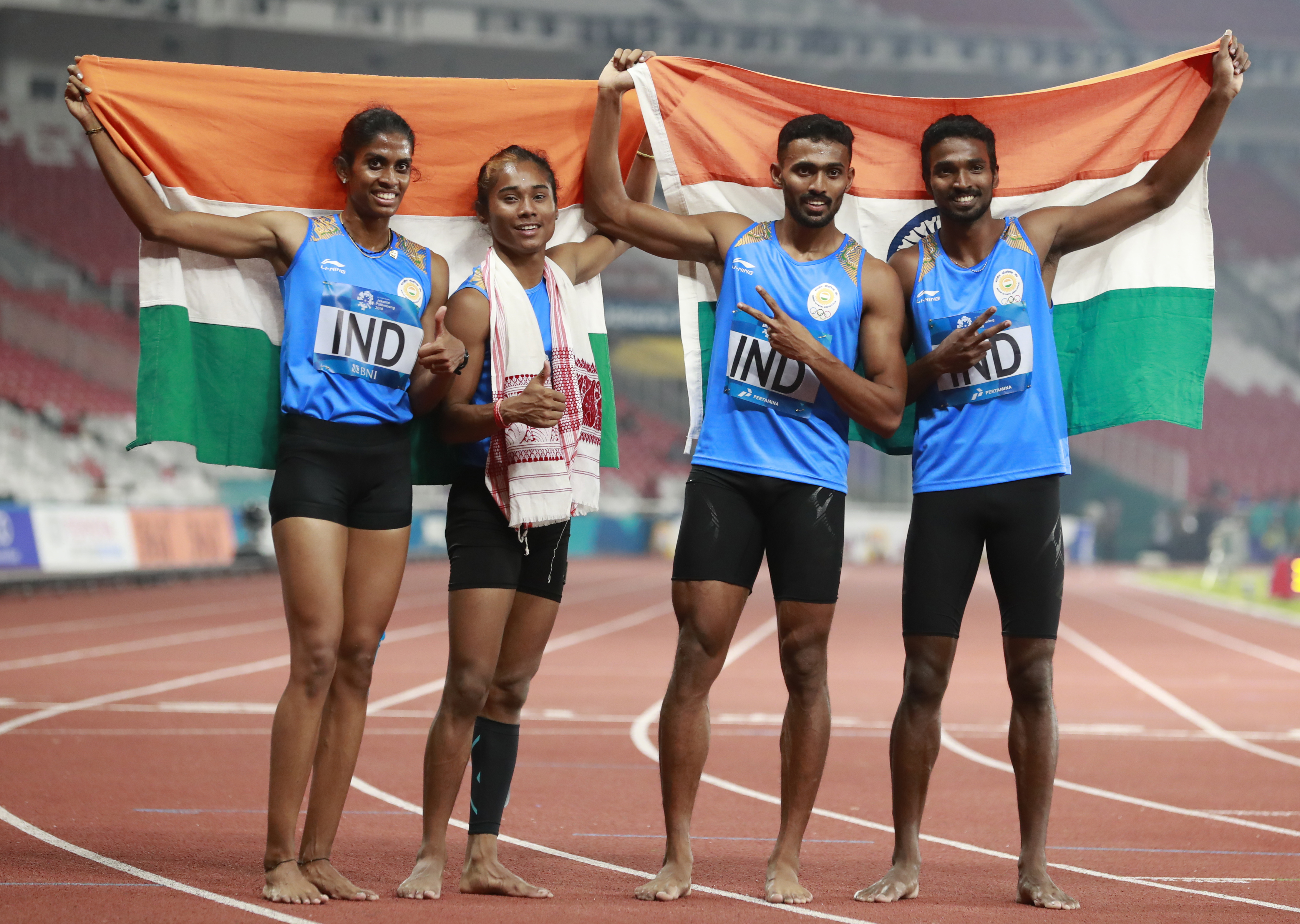 India`s 4x400m mixed relay team celebrate
