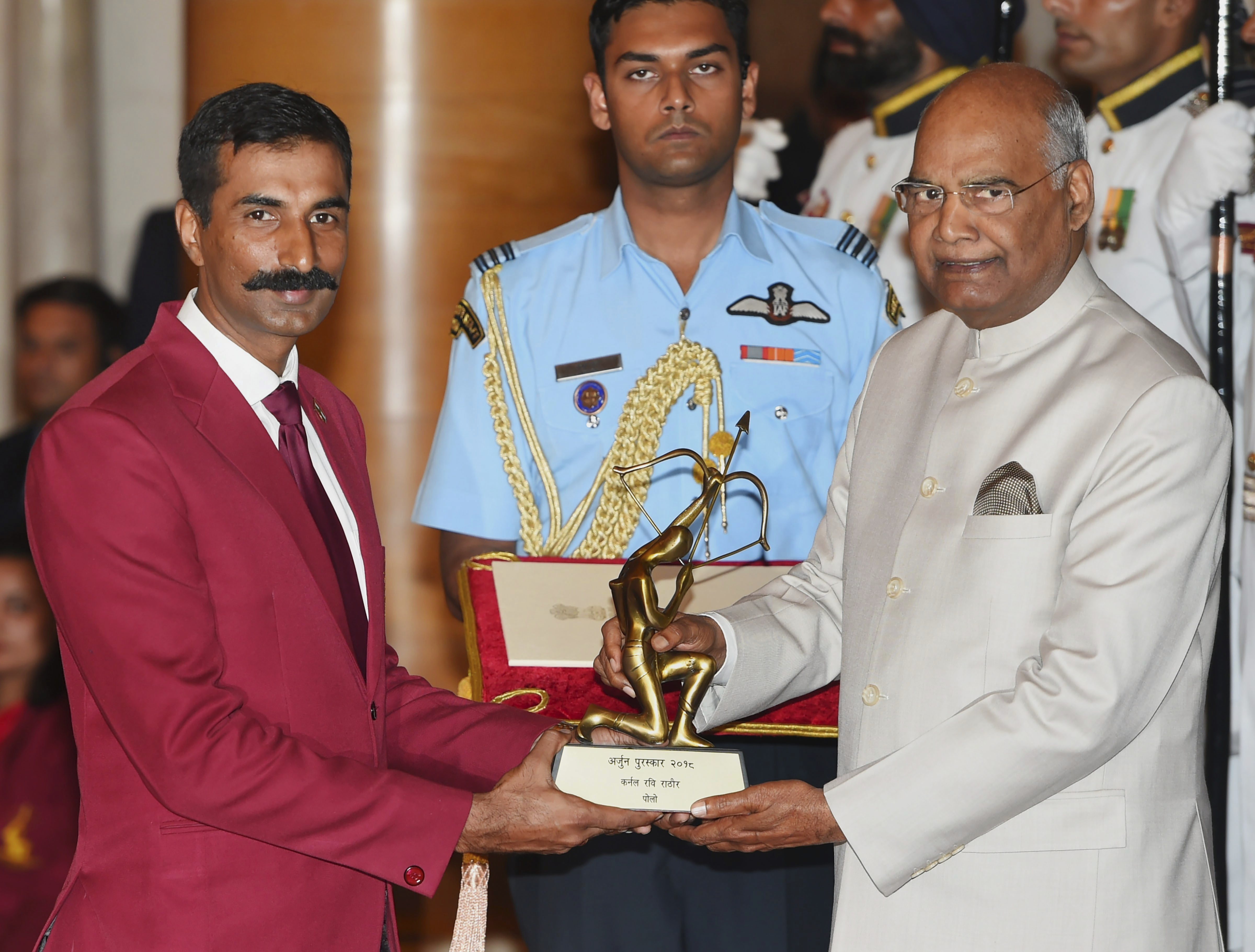 President Ram Nath Kovind presents Arjuna Award to polo player Col Ravi Rathore at the National Sports and Adventure Award 2018 function at Rashtrapti Bhawan in New Delhi - PTI