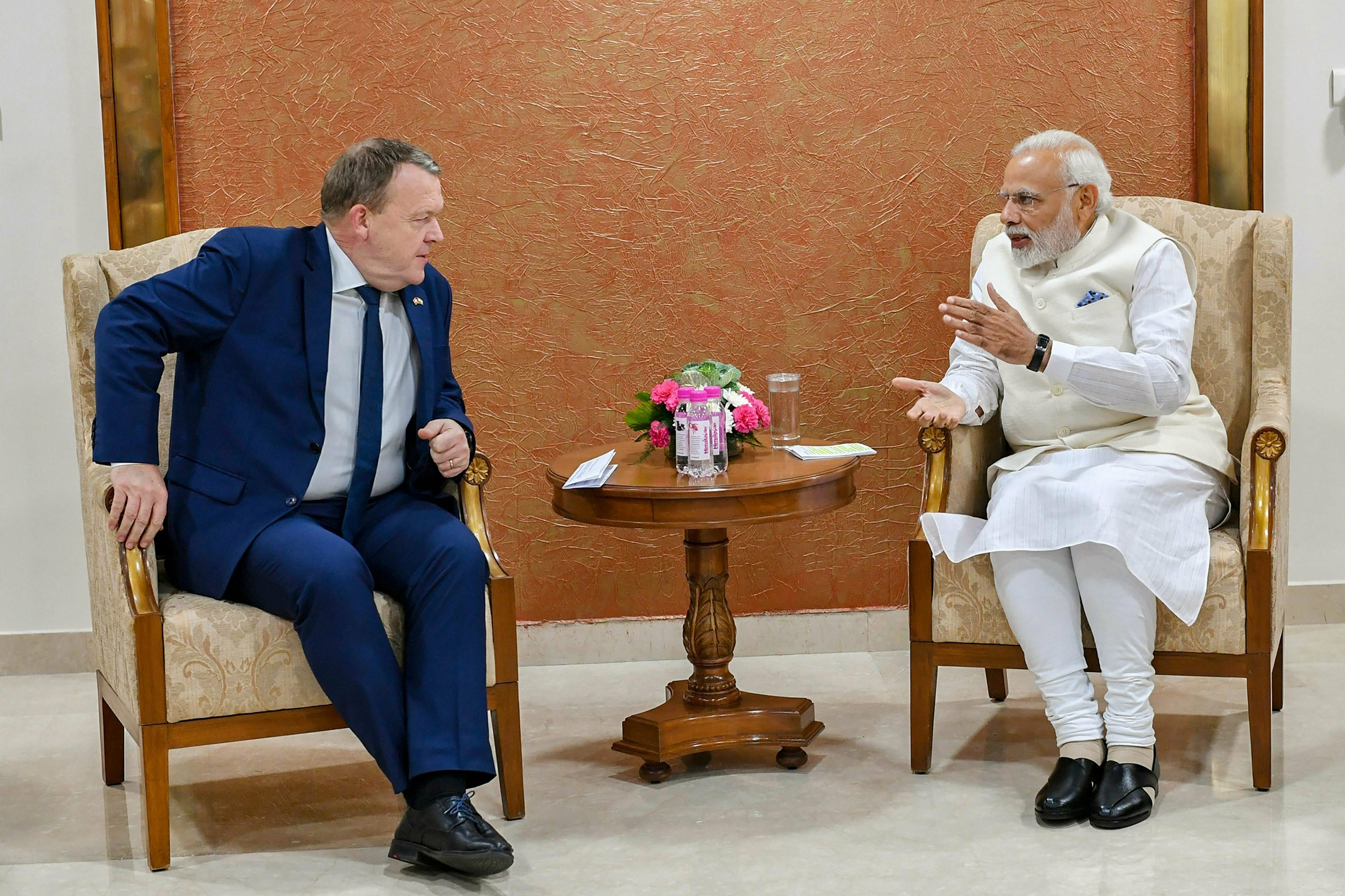 Prime Minister Narendra Modi during a meeting with his Danish counterpart Lars Lokke Rasmussen on the sidelines of 'Vibrant Gujarat', in Gandhinagar - PTI