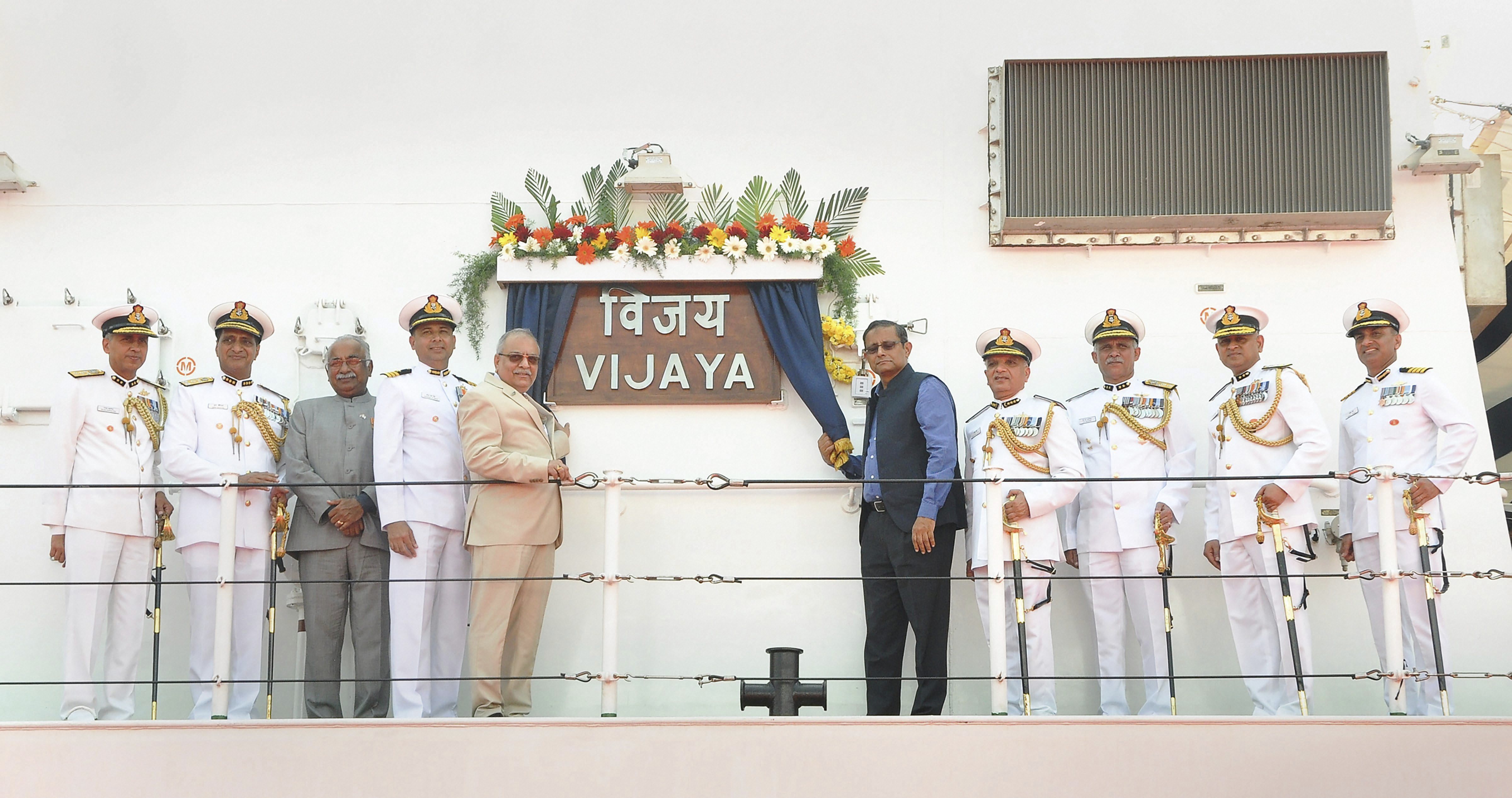 Defence Secretary Sanjay Mitra, DGICG Director General Rajendra Singh and Inspector General Paramesh Sivamani at the commissioning of the ICGS ship Vijaya at Chennai Port - PTI