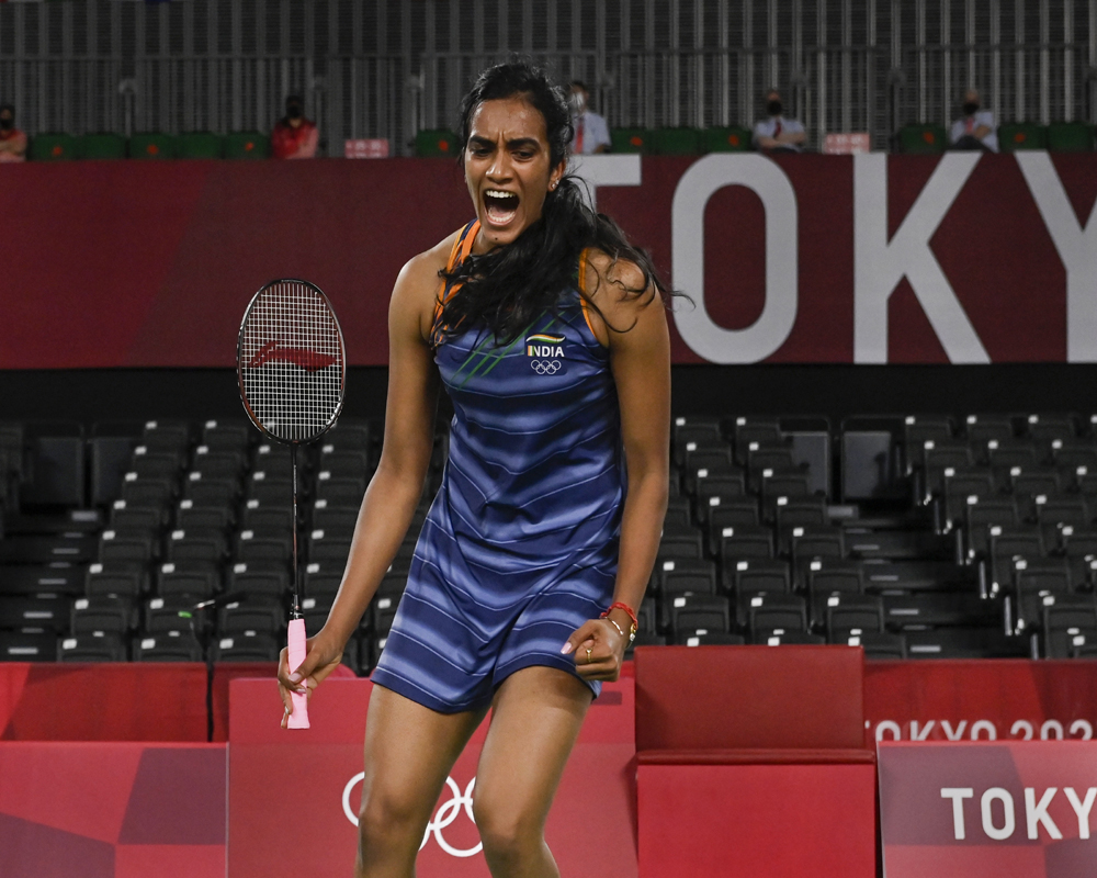 Tokyo: India's Pusarla Venkata Sindhu plays against Denmark's Mia Blichfeldt in the women’s singles badminton match, at the Summer Olympics 2020 in Tokyo