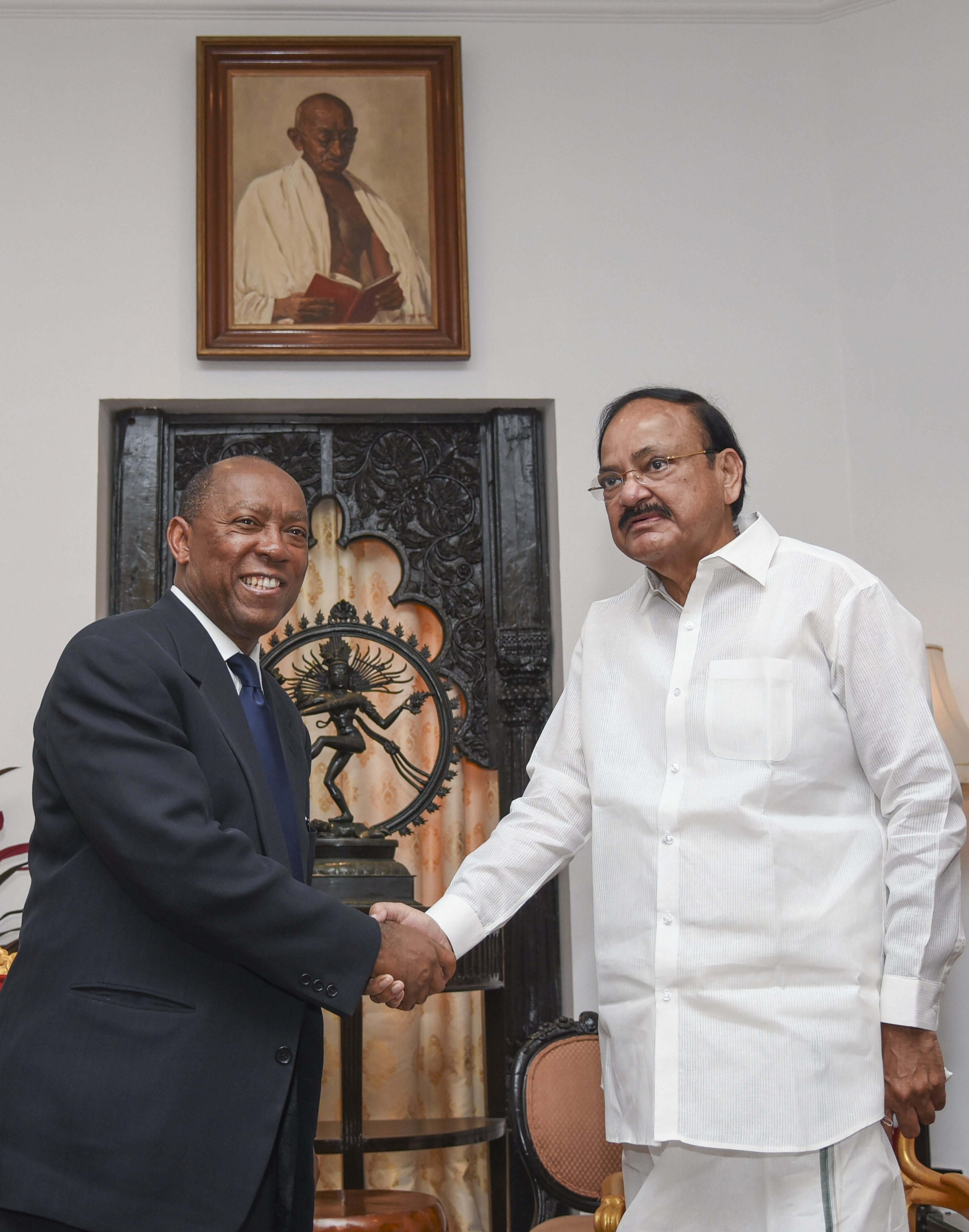 Vice President M Venkaiah Naidu meets Houston, USA Mayor Sylvester Turner, in Mumbai - PTI