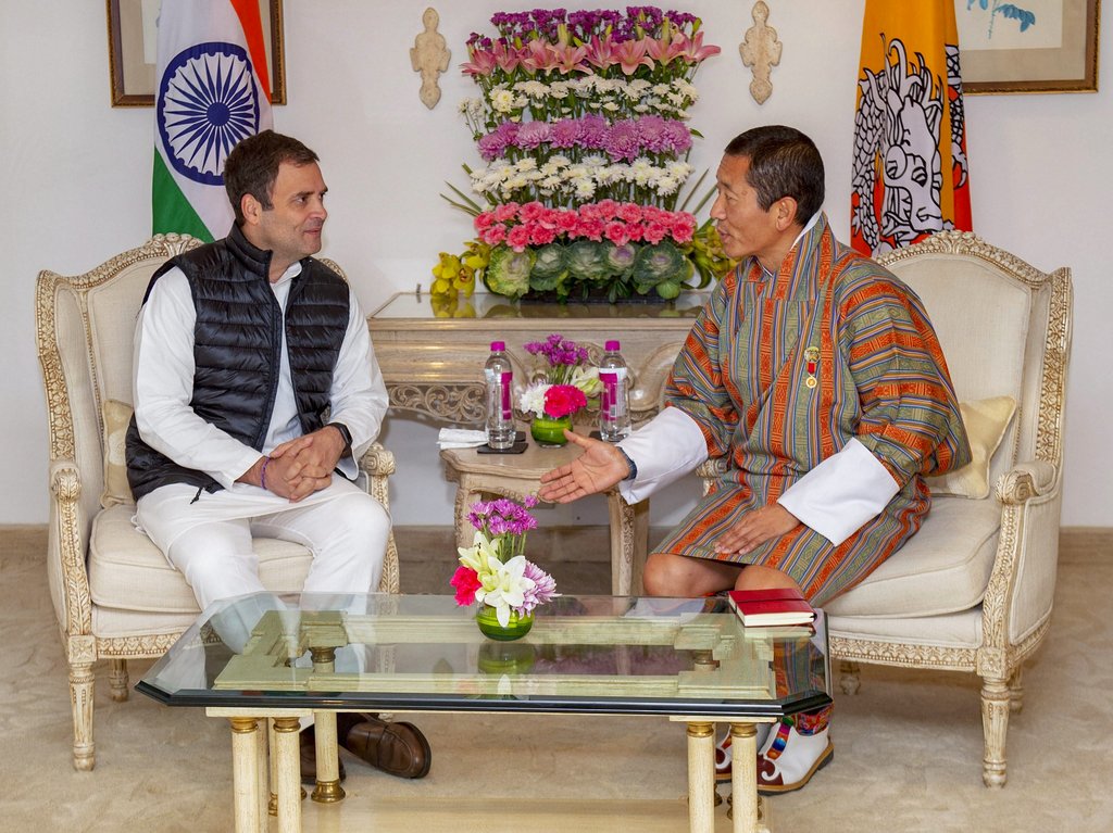 Bhutanese Prime Minister Lotay Tshering meets Congress President Rahul Gandhi during a call on, in New Delhi - PTI