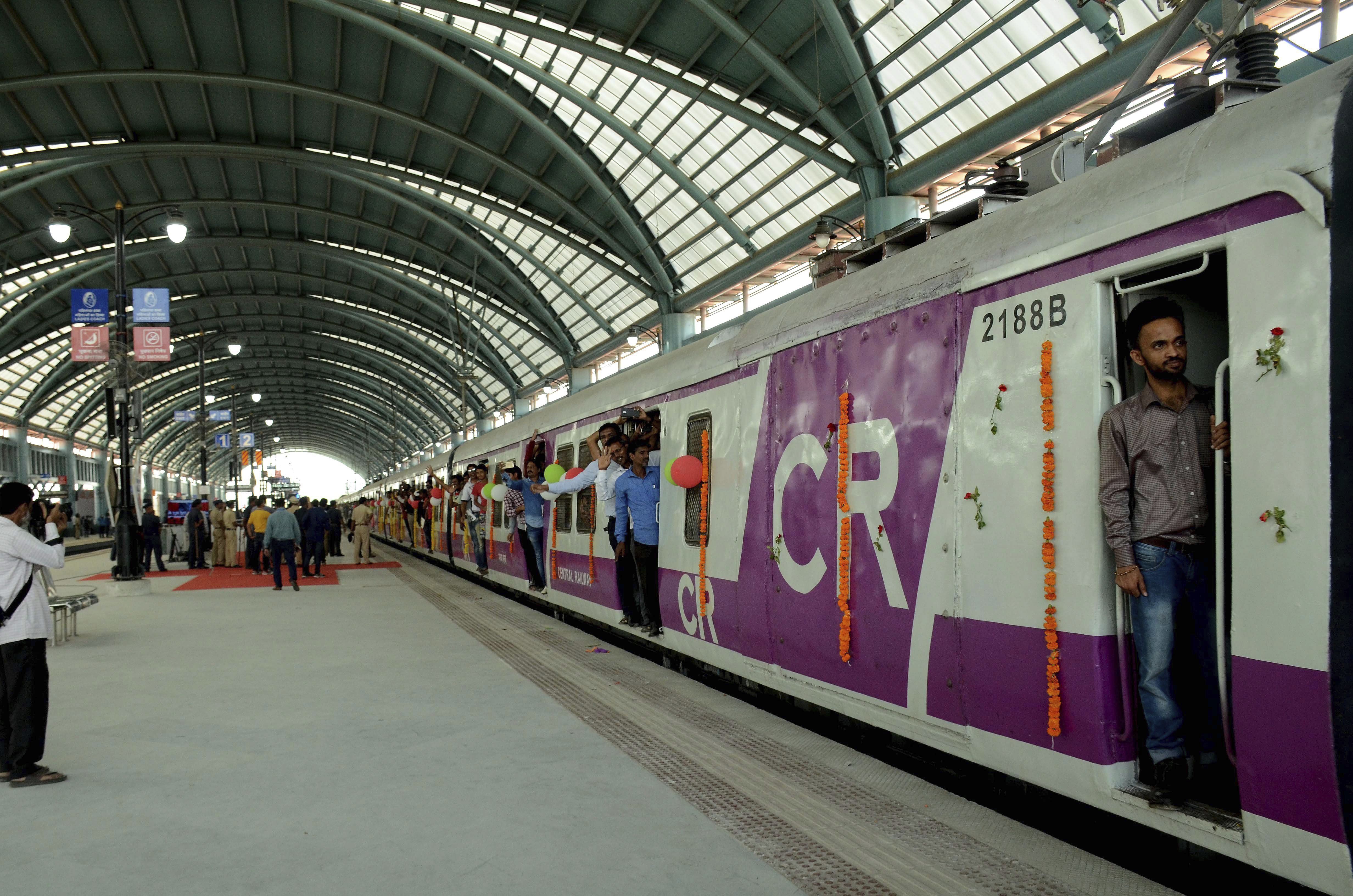 A decorated train at Kharkpar Station during the inauguration of the newly-built Nerul-Kharkopar railway line, in Navi Mumbai - PTI
