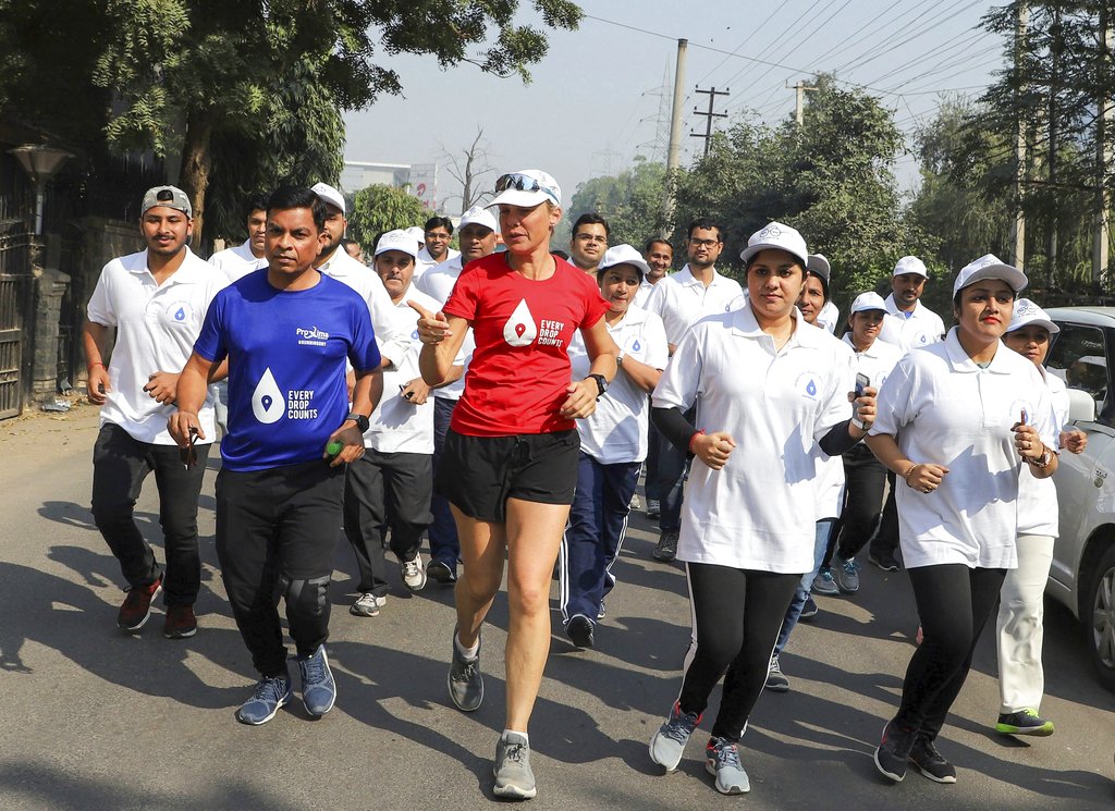 Water advocate and Ultra runner Mina Guli, at take parts in an awareness run in Gurugram - PTI