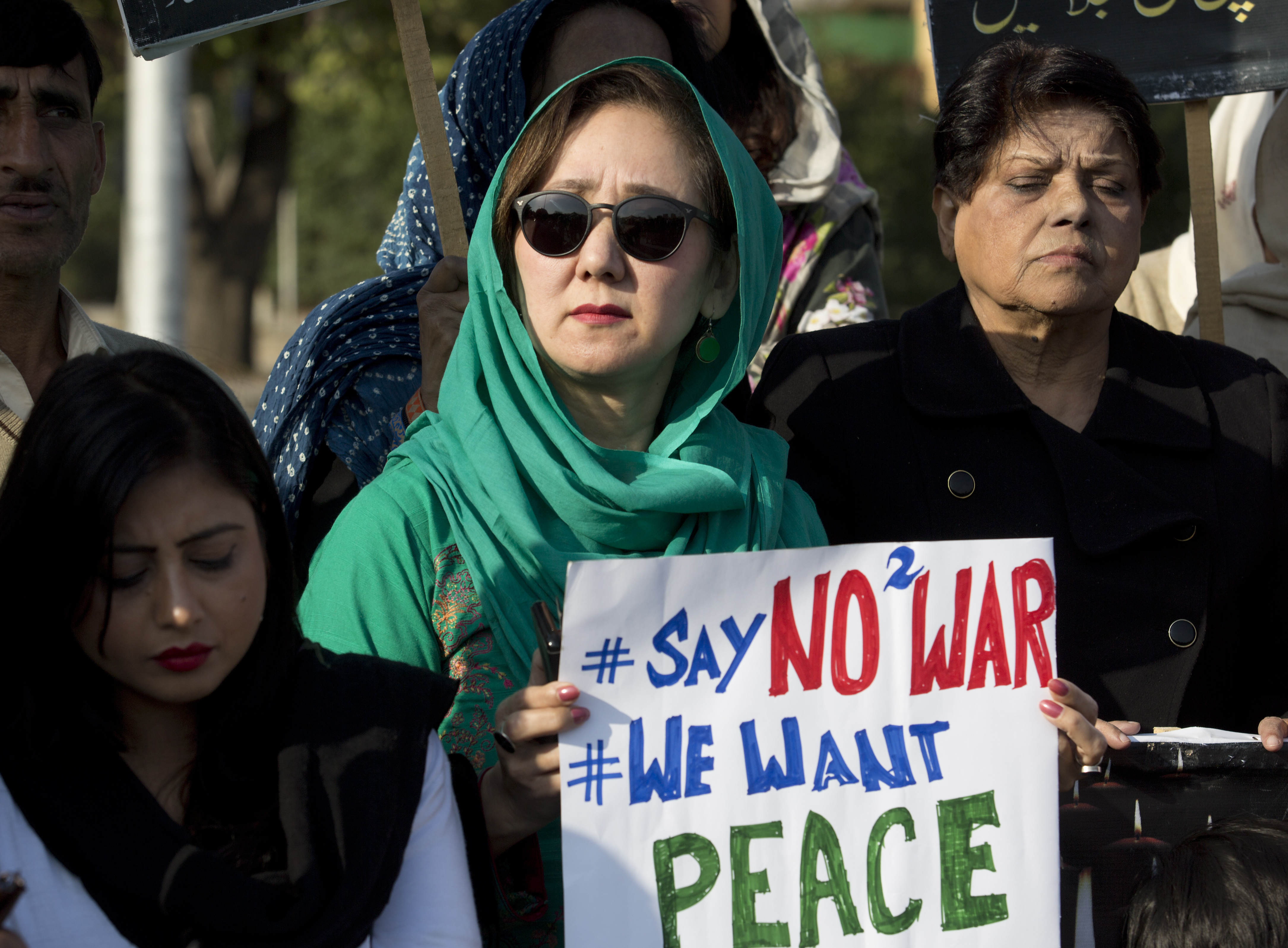 Activists of Pakistan-India Peoples' Forum for Peace and Democracy rally against any escalation of Pakistan-India tension, in Islamabad, Pakistan - AP