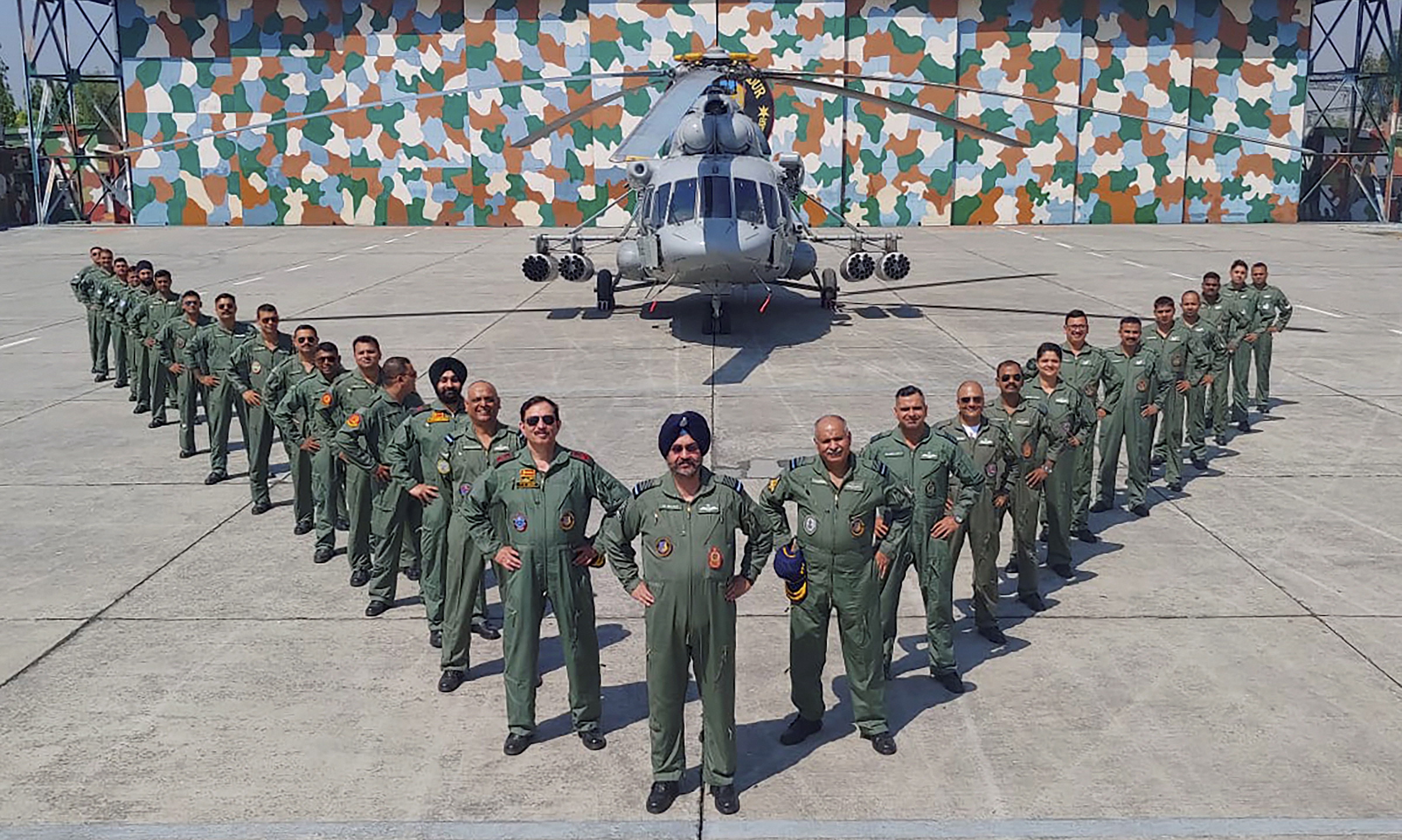 Chief of the Air Staff, Air Chief Marshal BS Dhanoa along with the personnel of 152 Helicopter Unit, at Air Force Station Sarsawa in Saharanpur district - PTI