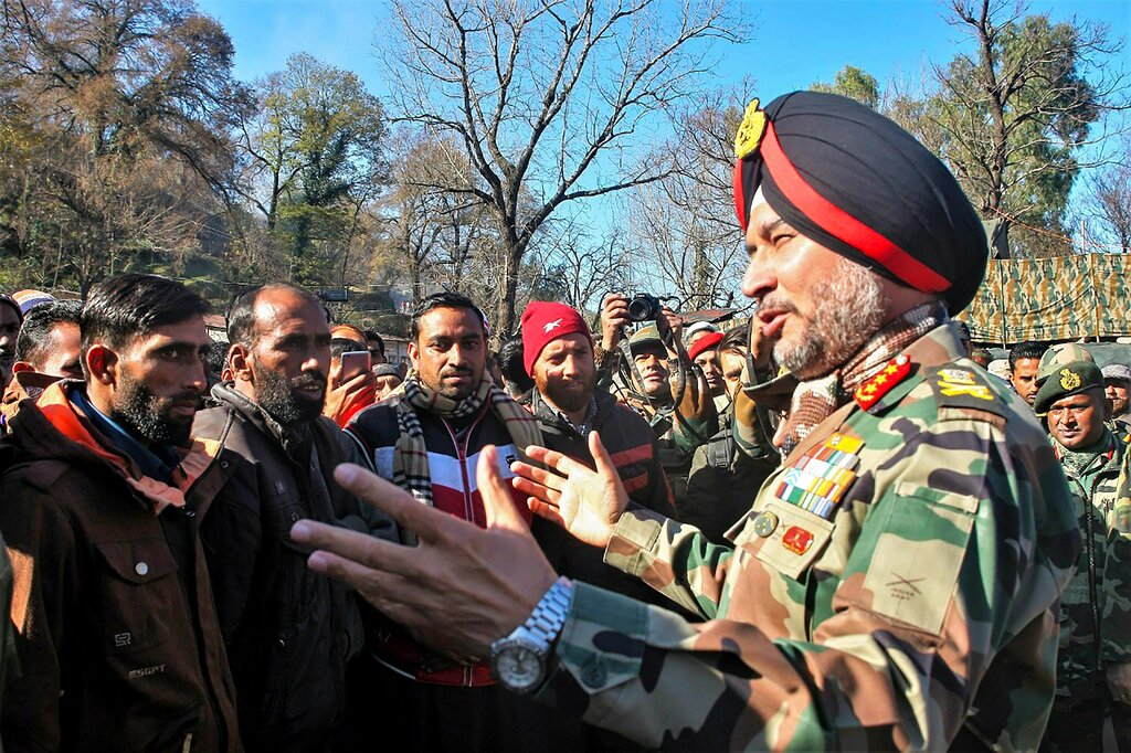 Lt Gen Ranbir Singh General Officer Commanding-in-Chief, Northern Command addresses the inauguration function of Kalai Bridge, in Poonch - PTI