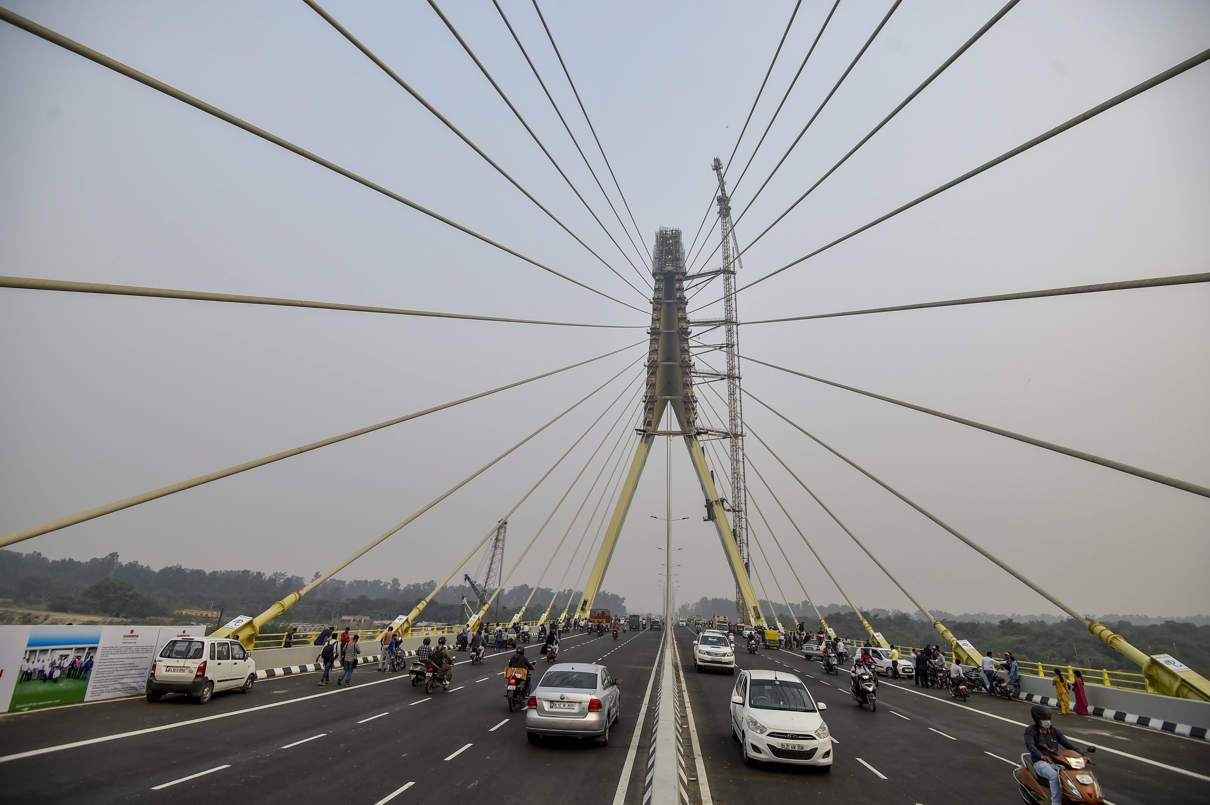 A view of the newly inaugurated Signature Bridge, at Wazirabad in New Delhi - PTI