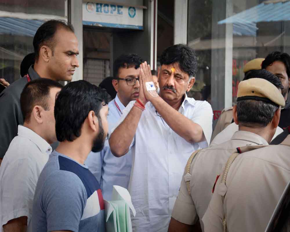 Congress leader DK Shivakumar leaves the Enforcement Directorate (ED) office before being produced at a special court in connection with a money-laundering probe against him, in New Delhi - PTI