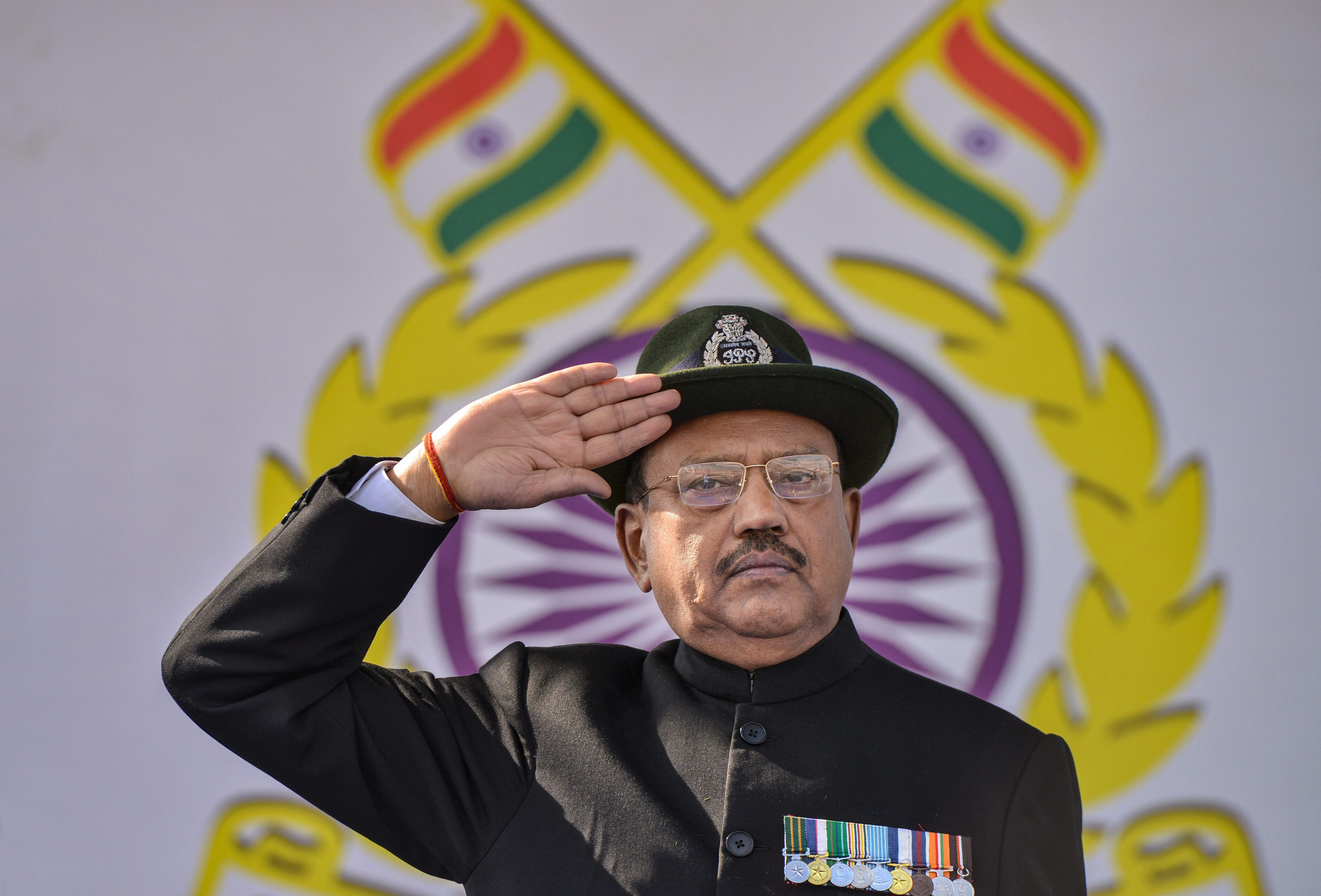 National Security Adviser Ajit Doval salutes during the 80th raising day of the Central Reserve Police Force (CRPF) in Gurugram - PTI