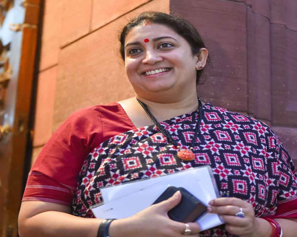 Union Minister Smriti Irani during the ongoing Budget Session of Parliament, in New Delhi, Thursday, July 25, 2019. Lok Sabha passes Triple Talaq Bill by voice vote - PTI
