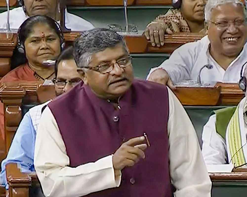 Union Law and Justice Minister Ravi Shankar Prasad speaks in the Rajya Sabha during the Budget Session of Parliament- PTI