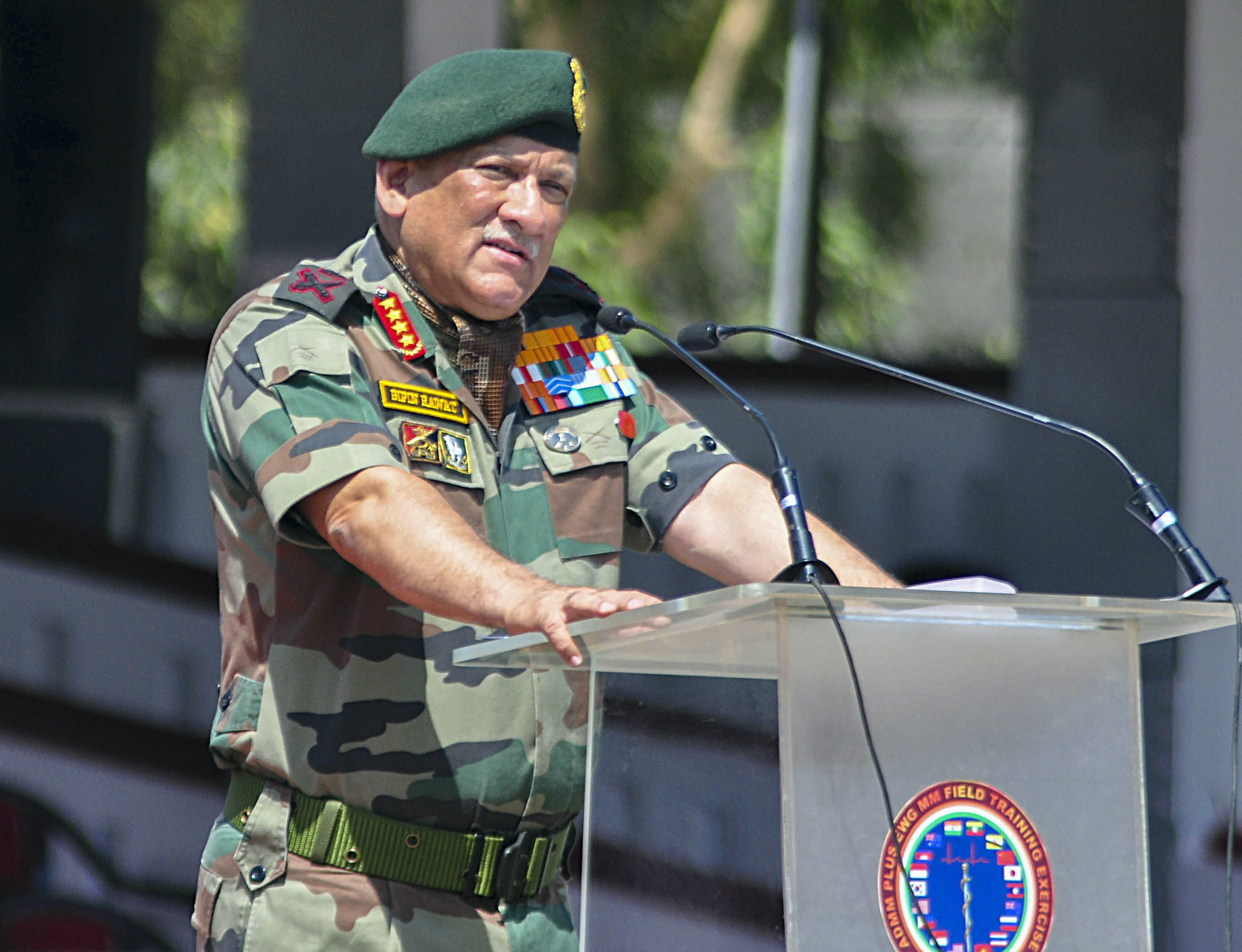 Chief of the Army Staff General Bipin Rawat addresses the closing ceremony of MEDEX-2019 (Field Training Exercise), at Army Medical Centre in Lucknow - PTI