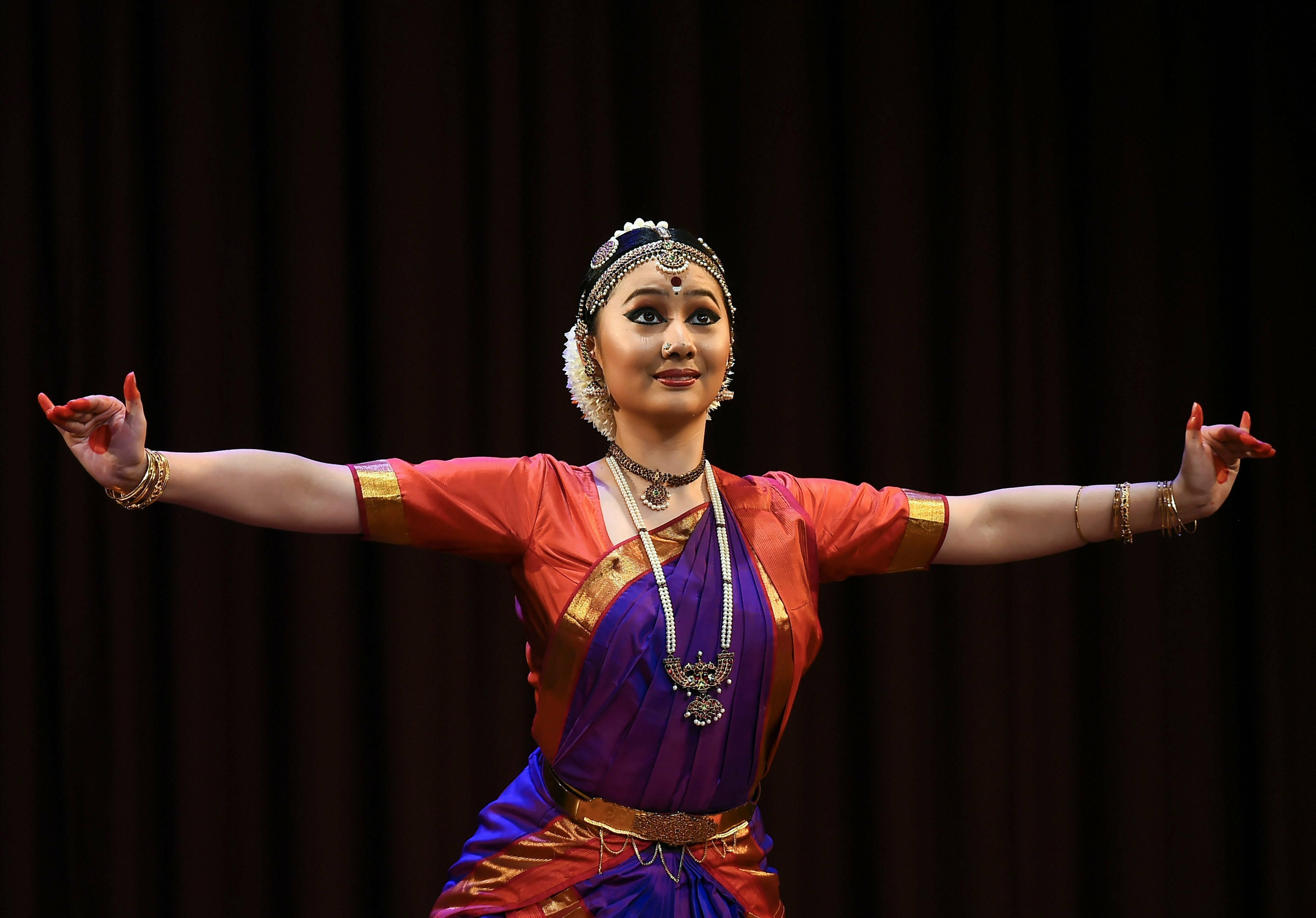 Jessica Wu, daughter of popular Chinese Bharatanatyam dancer Jin Shan Shan, performs at Triveni Kala Sangam in New Delhi - PTI