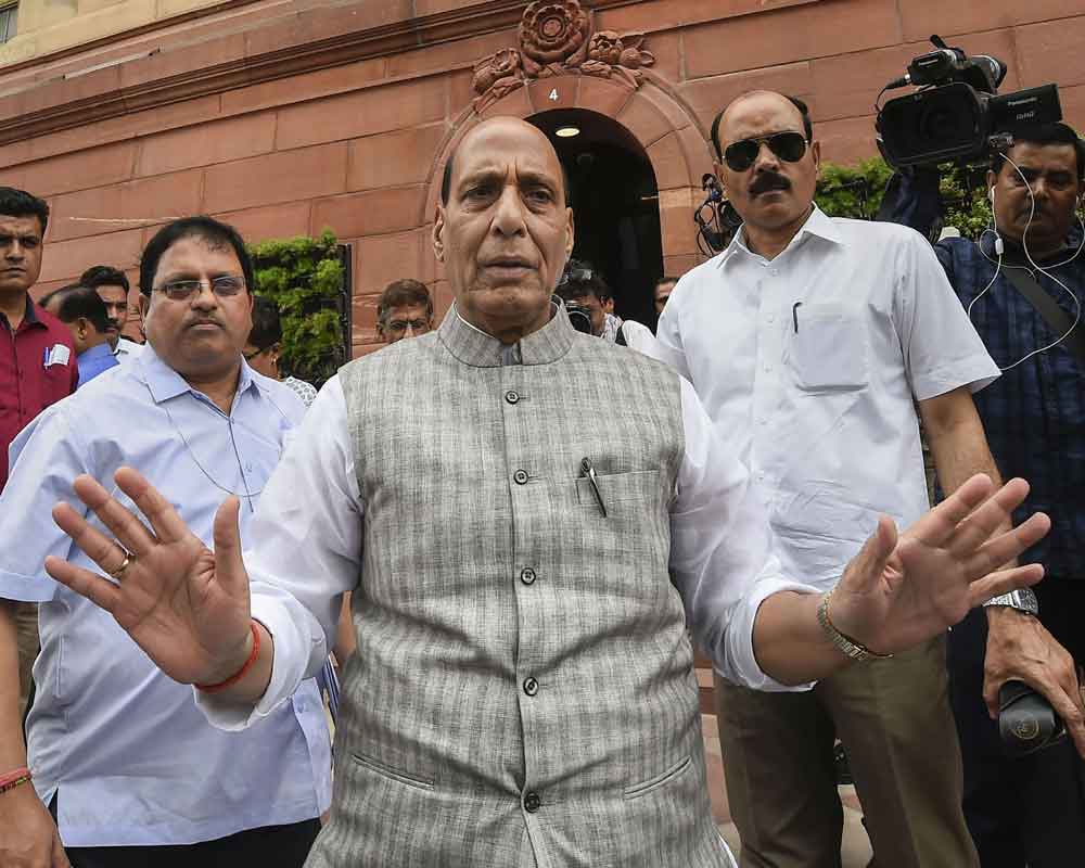 Defence Minister Rajnath Singh arrives at Parliament House on the opening day of the first session of 17th Lok Sabha, in New Delhi - PTI