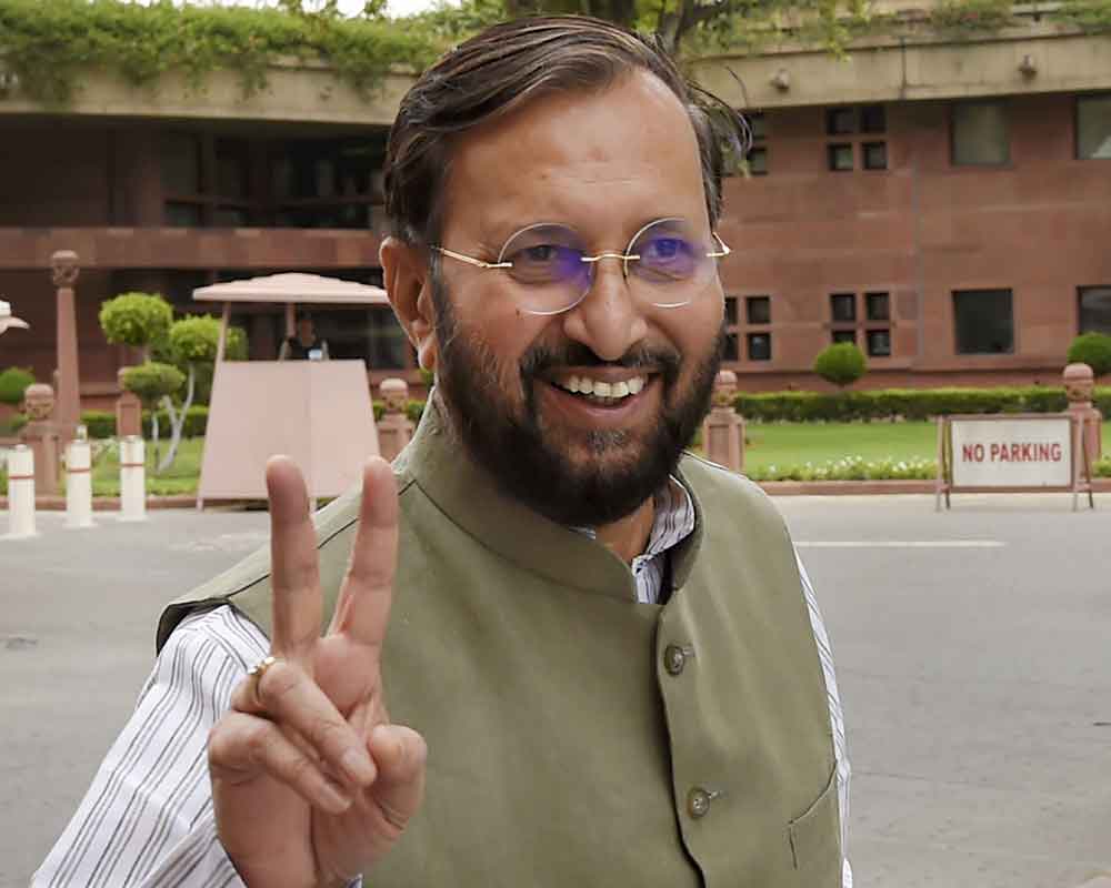 Union Minister for Environment, Forest & Climate Change and Information & Broadcasting Prakash Javadekar arrives for the first session of the 17th Lok Sabha at Parliament House in New Delhi - PTI