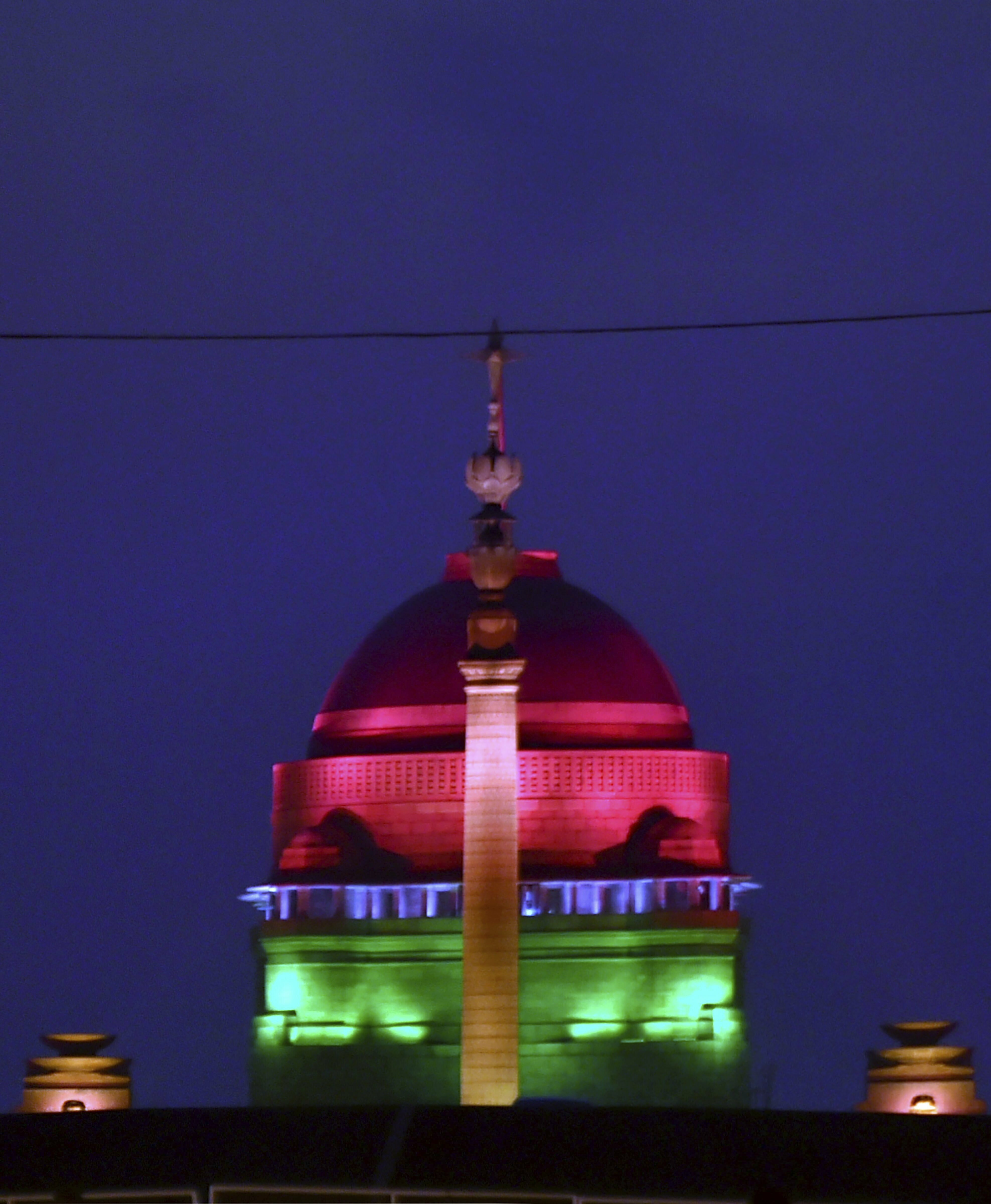 A view of Rashtrapati Bhawan illuminated with dynamic facade lighting on the occasion of Republic Day, in New Delhi - PTI