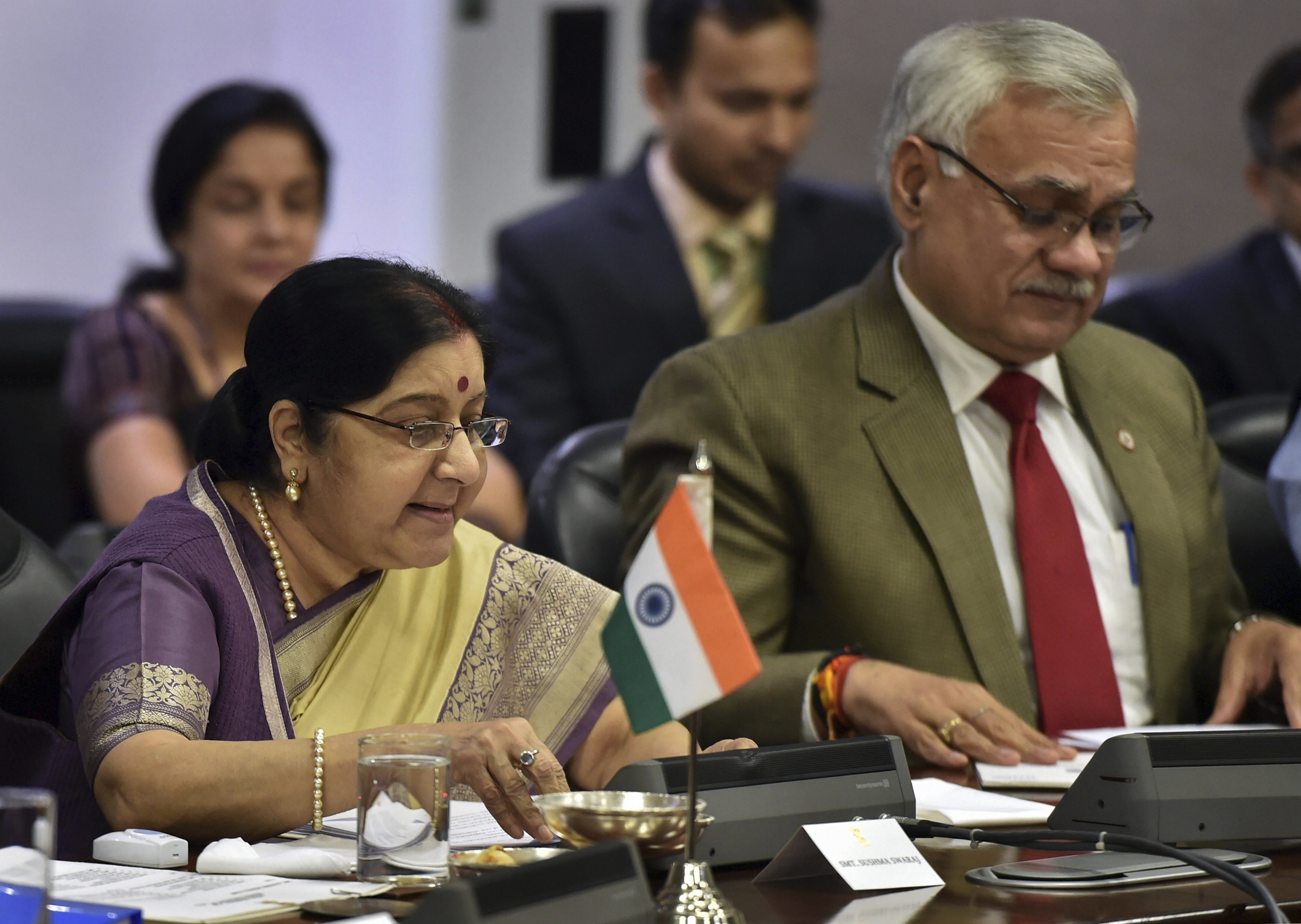 External Affairs Minister Sushma Swaraj during a meeting with her Danish counterpart Anders Samuelsen (unseen), in New Delhi - PTI