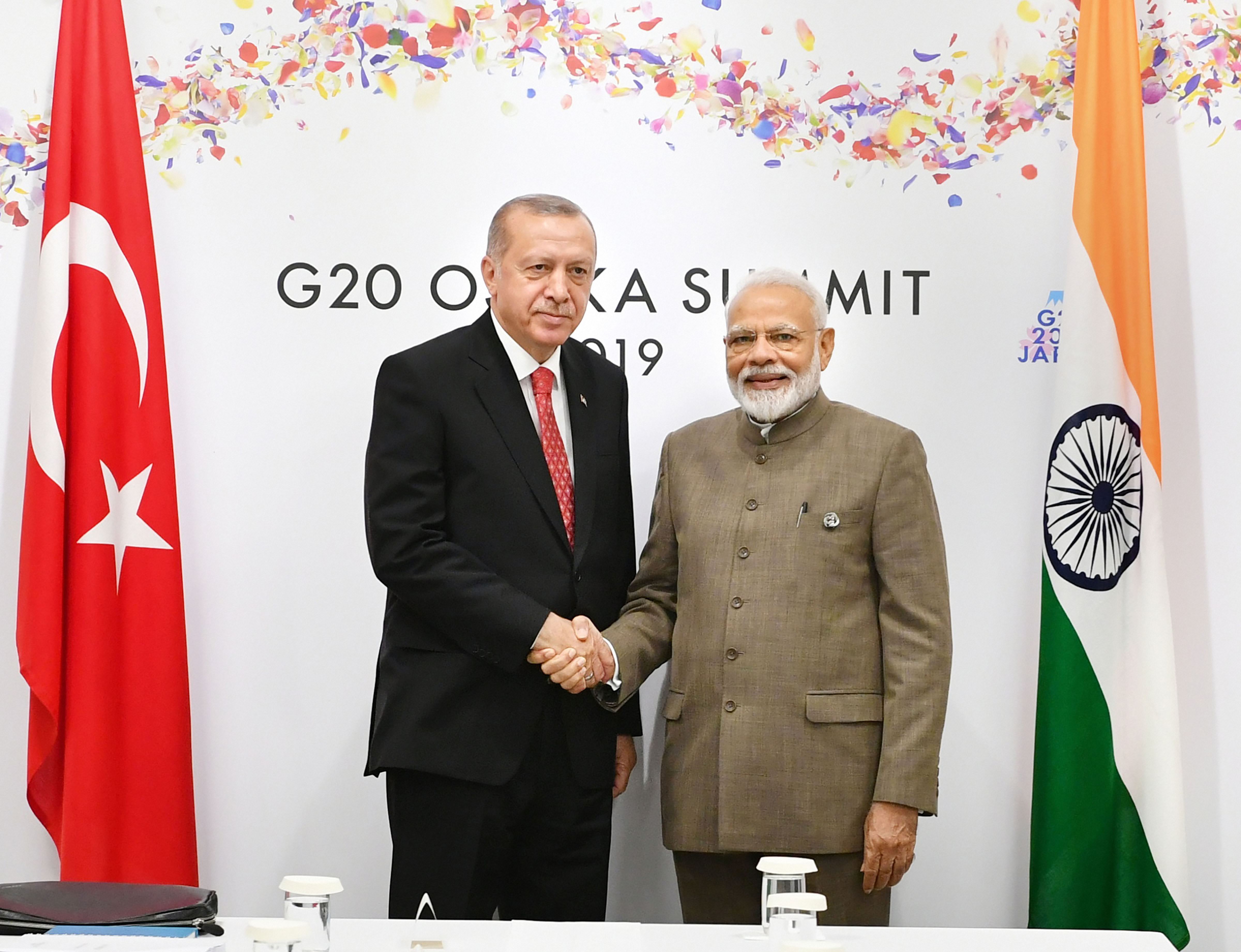 PM Narendra Modi meets the President of Turkey Recep Tayyip Erdogan, on the sidelines of the G-20 Summit, in Osaka - PTI