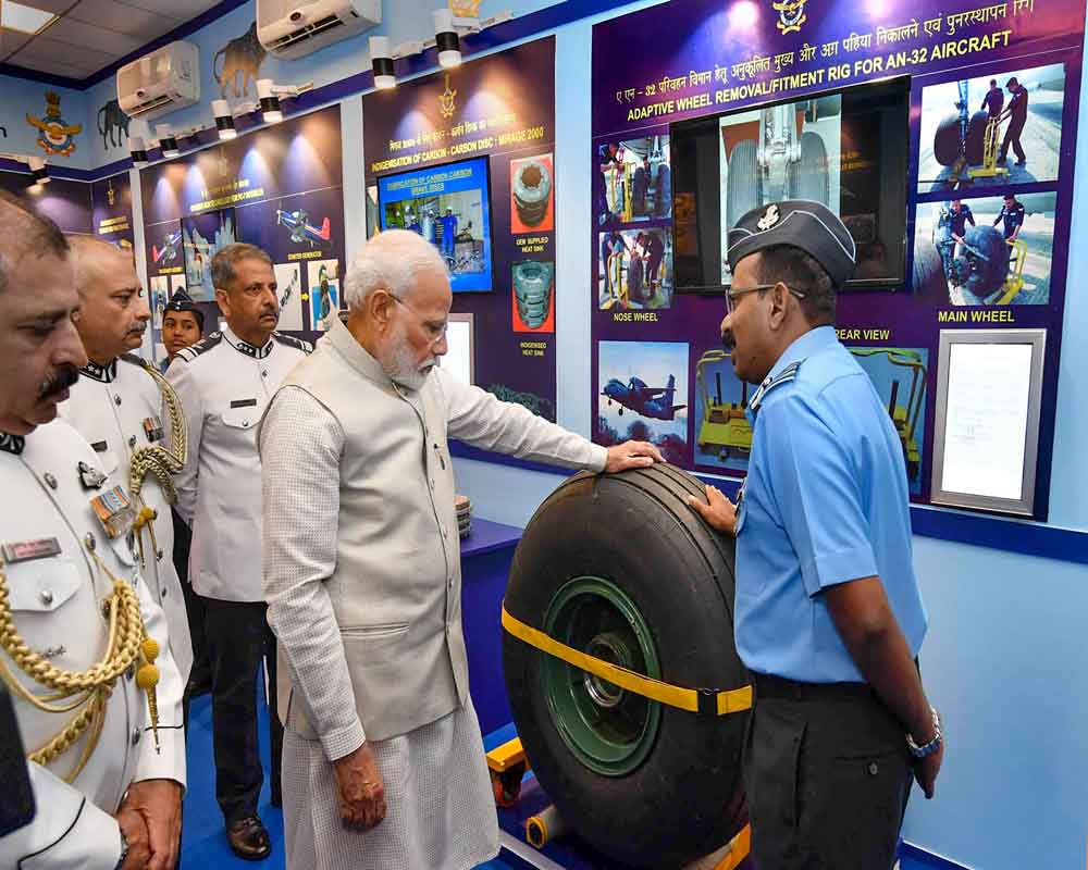 Prime Minister Narendra Modi visits an exhibition on ‘IAF Innovation Display’, during the ‘At Home’ Reception of the Indian Air Force - PTI
