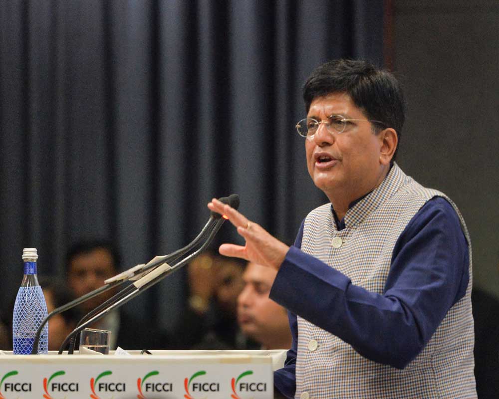 Union Commerce and Industry Minister Piyush Goyal addresses the inaugural session of Federation of Indian Chambers of Commerce & Industry (FICCI)'s Private Security Industry Conclave (PSIC-2019) at FICCI in New Delhi - PTI