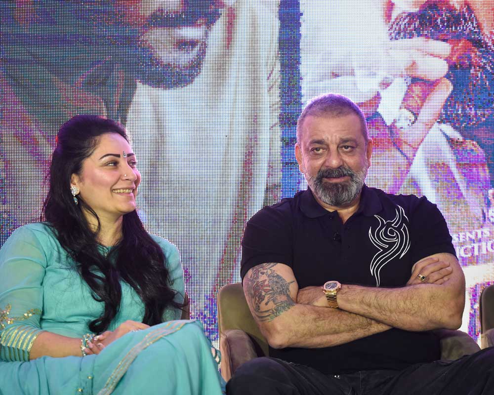 Bollywood actor Sanjay Dutt and his wife and producer Manyata Dutt during a promotional event for their upcoming film 'Prasthanam' in Lucknow - PTI