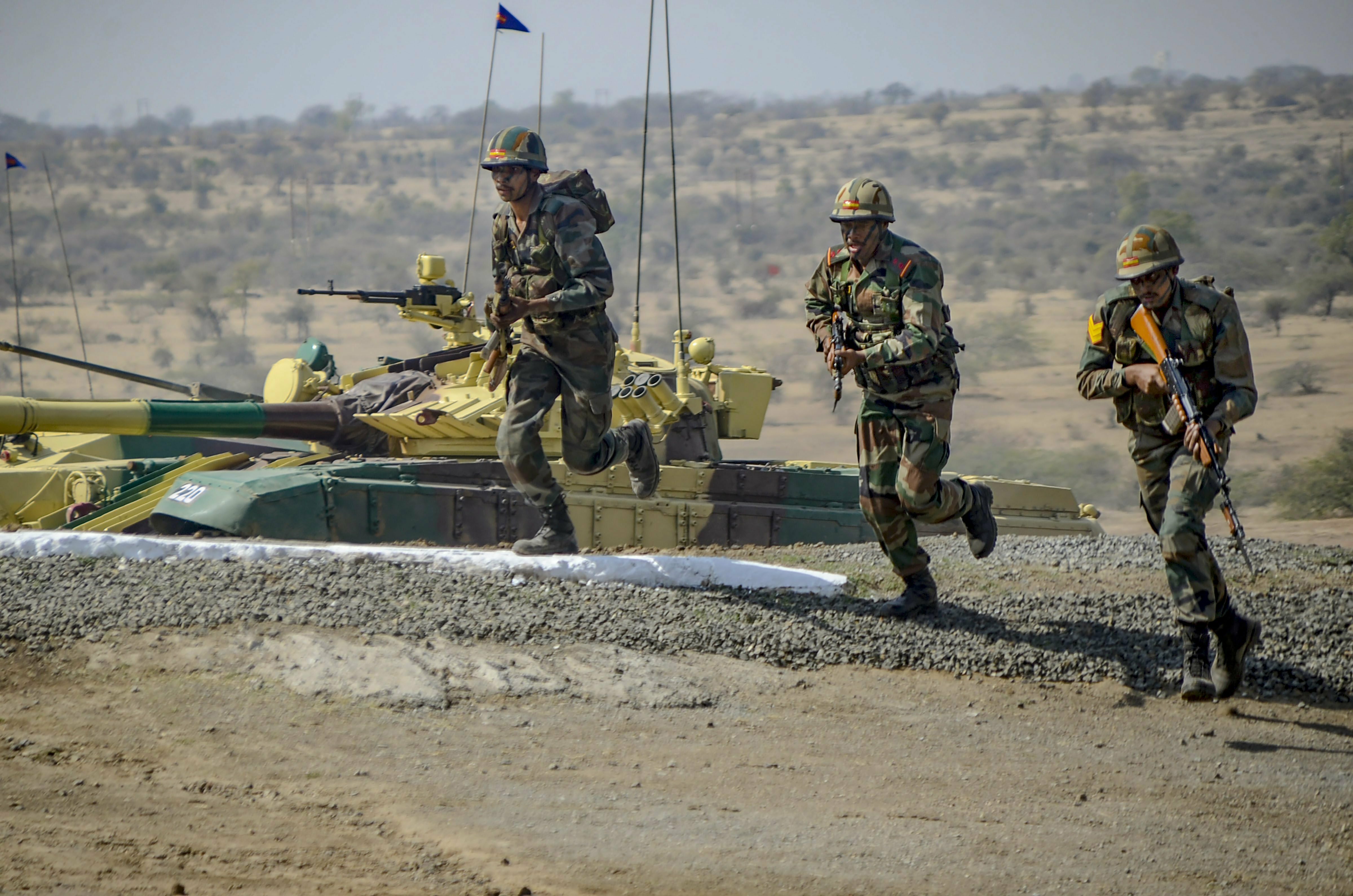 Indian Army soldiers during a fire power and manoeuvre exercise in Ahmadnagar near Pune - PTI