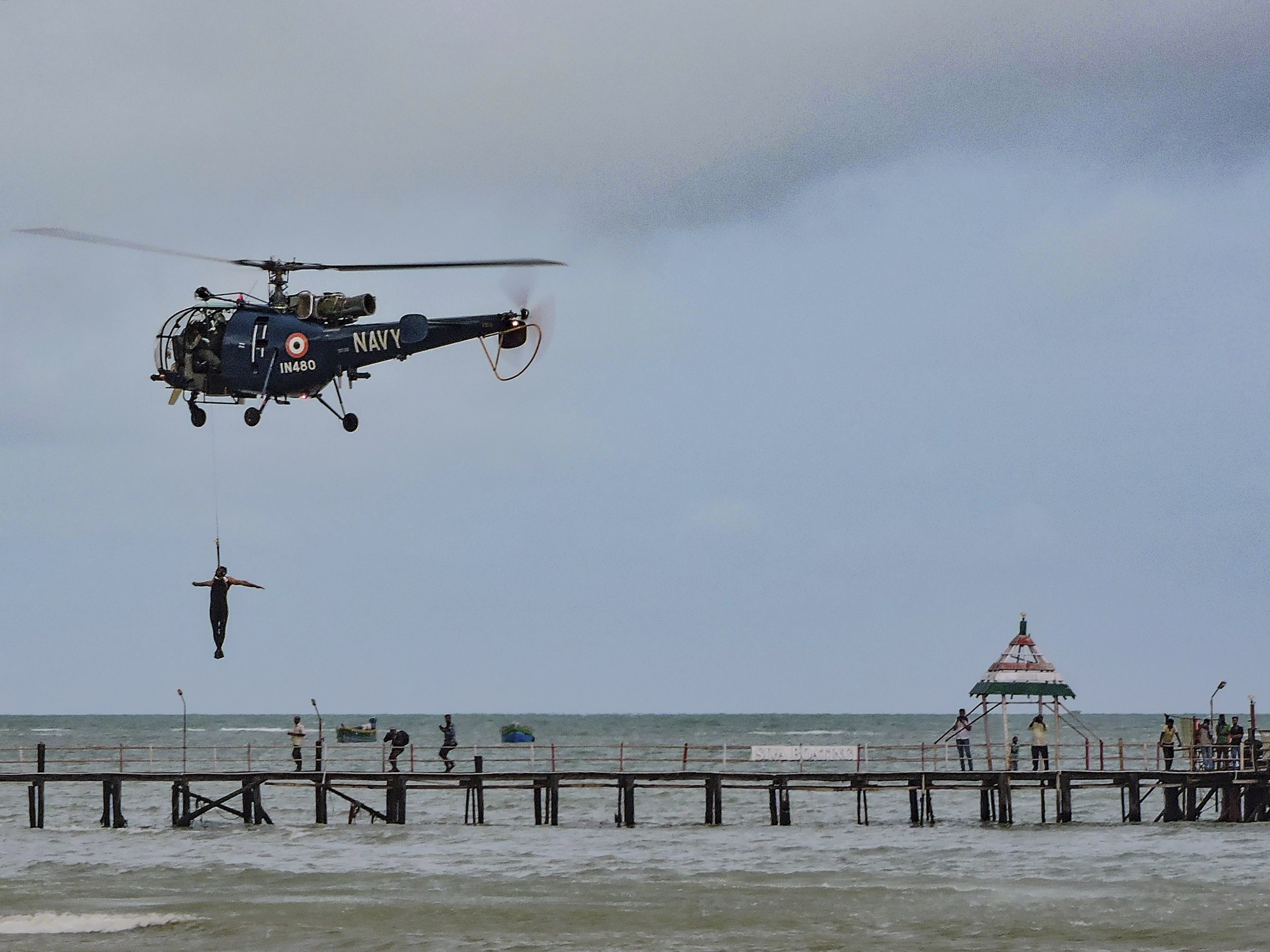 Navy personnel display combat skills ahead of the Navy Day, in Rameswaram - PTI