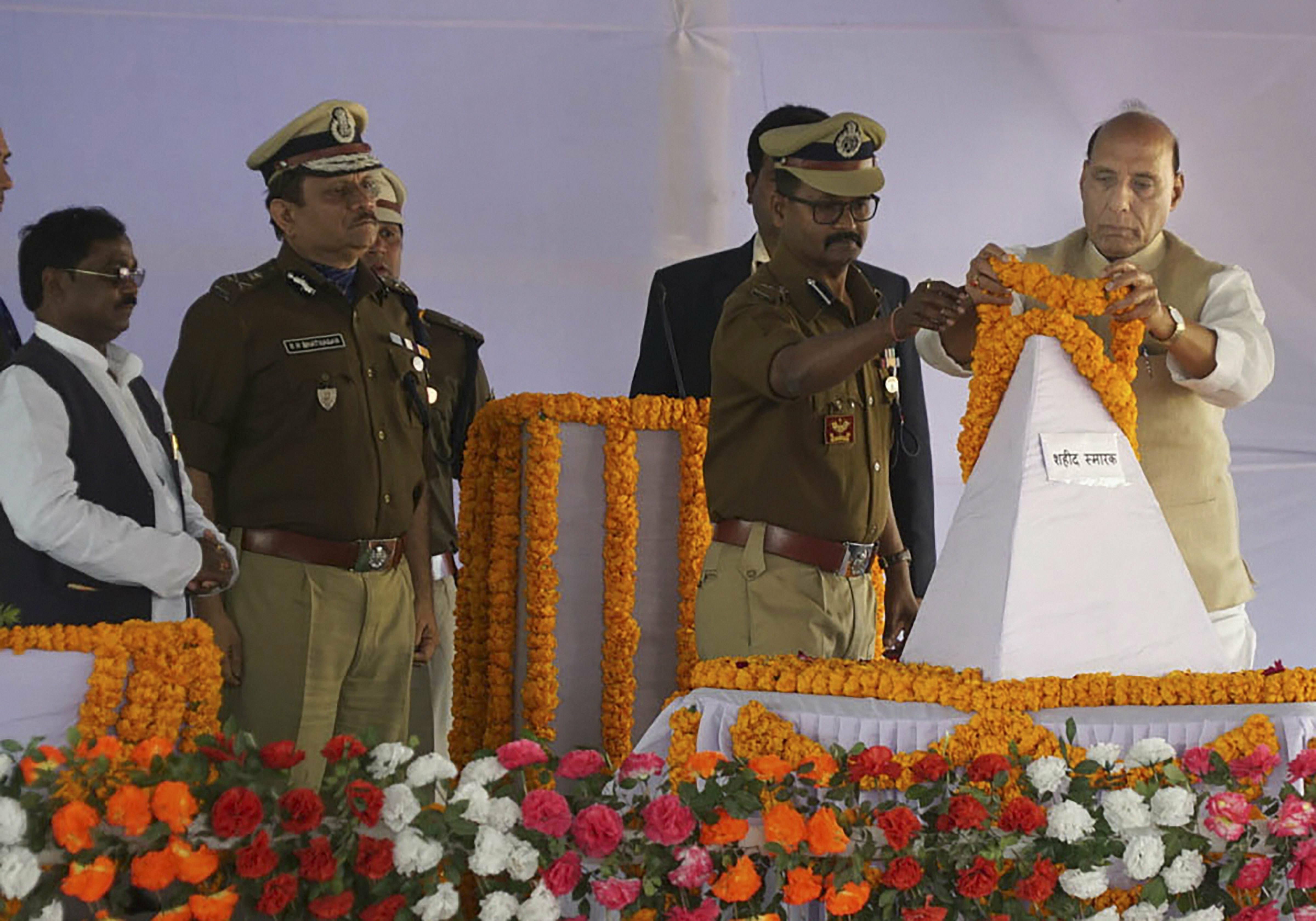Home Minister Rajnath Singh lays the foundation stone of Central Reserve Police Force Group Center, in Chandauli - PTI