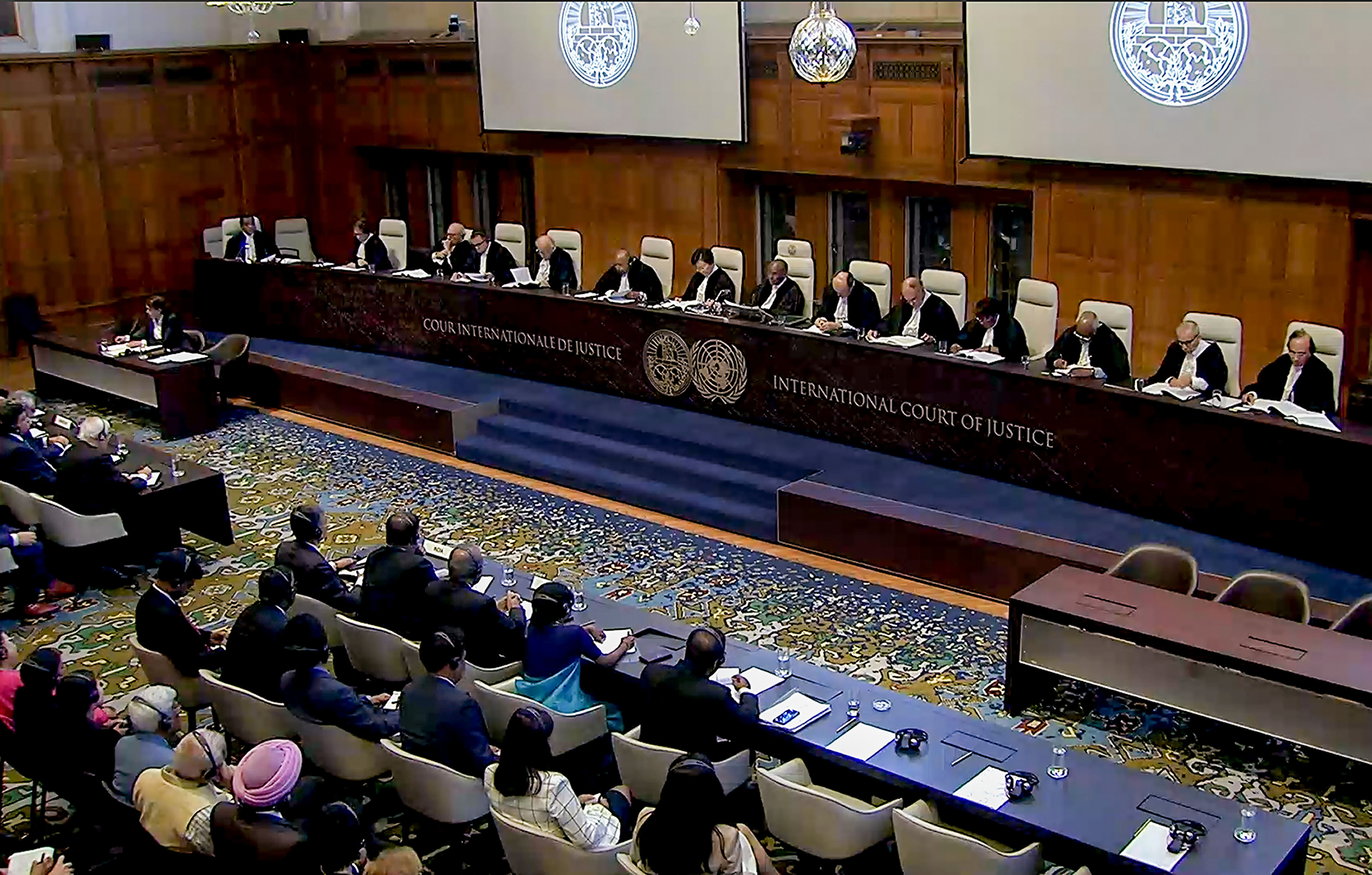 A view of the International Court of Justice presided by ICJ judge Abdulqawi Ahmed Yusuf during the Kulbhushan Jadhav's verdict in Hague, Netherlands - PTI