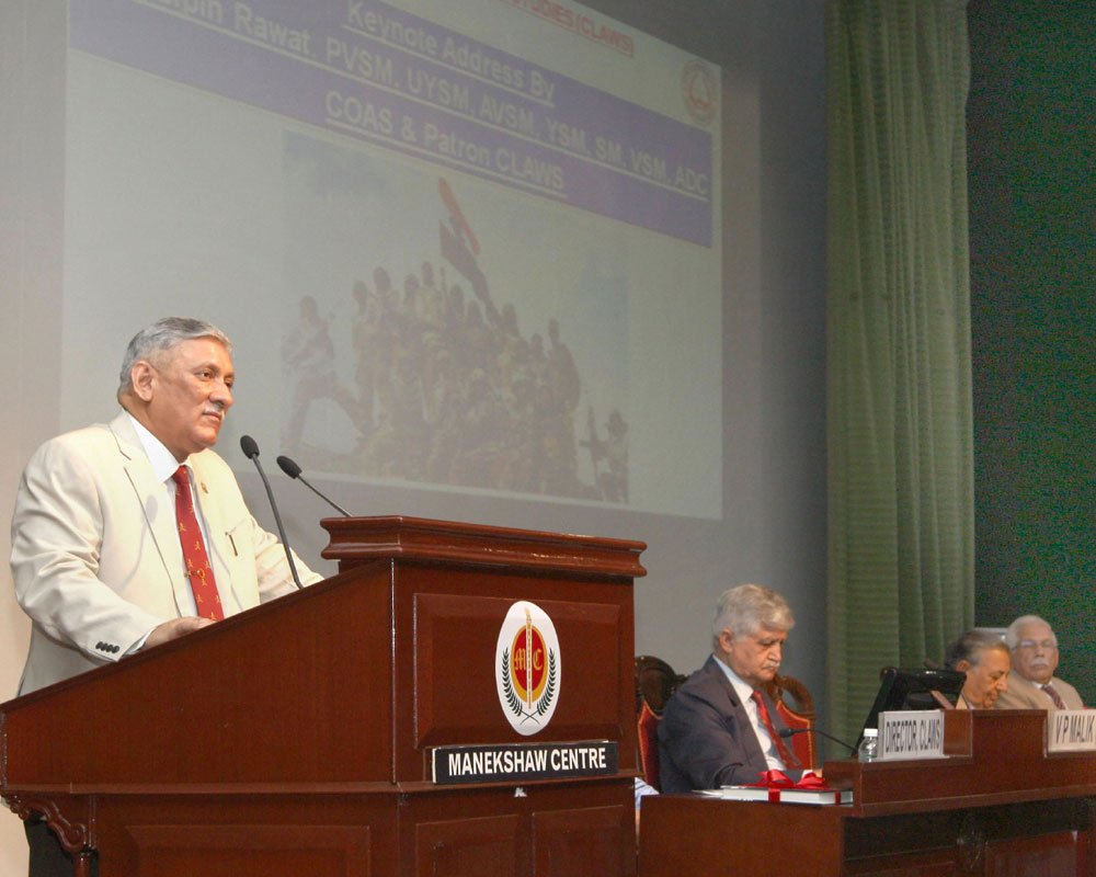 Army Chief General Bipin Rawat addresses a seminar on '20 years after Kargil conflict', at Manekshaw Centre in New Delh- PTI