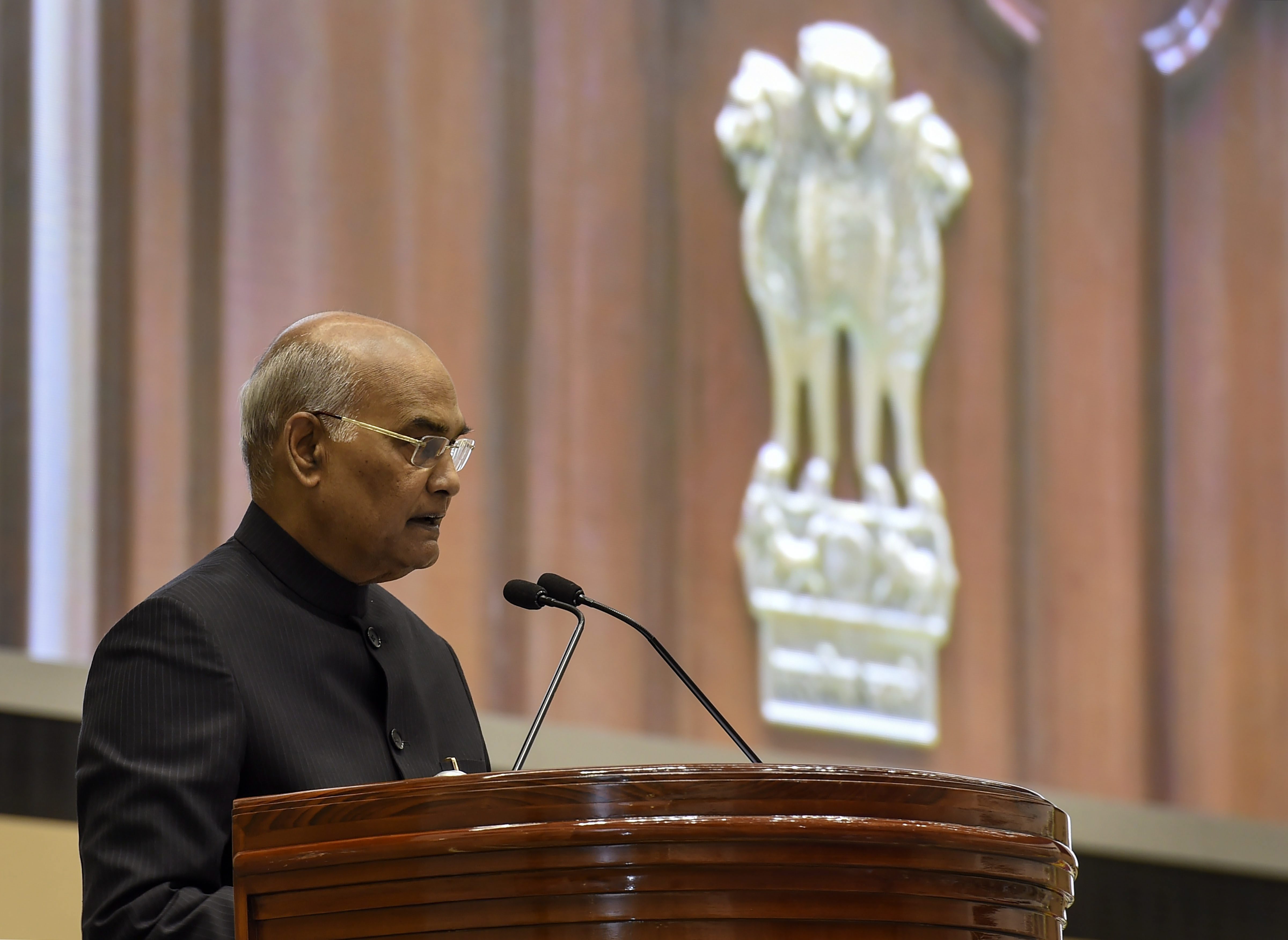 President Ram Nath Kovind addresses during a function to celebrate 10 years of Wellcome Trust/DBT India Alliance, in New Delhi - PTI