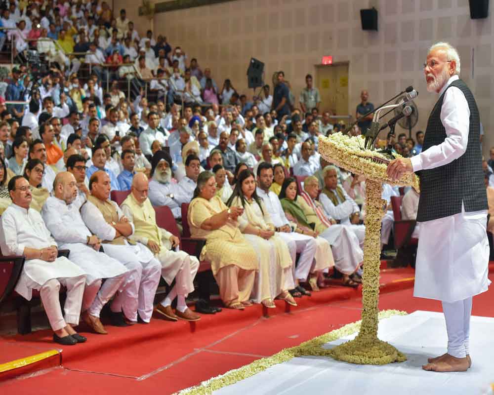 PM Narendra Modi addresses after paying tribute to former finance minister Arun Jaitley during a condolence meeting, in New Delhi - PTI