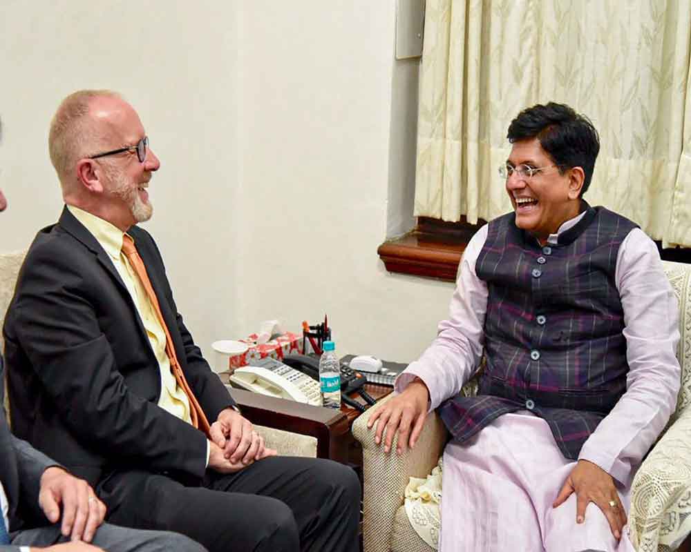 Union Minister for Commerce and Industry Piyush Goyal meets the United States Trade Representative team to strengthen India-US trade ties, in New Delhi - PTI