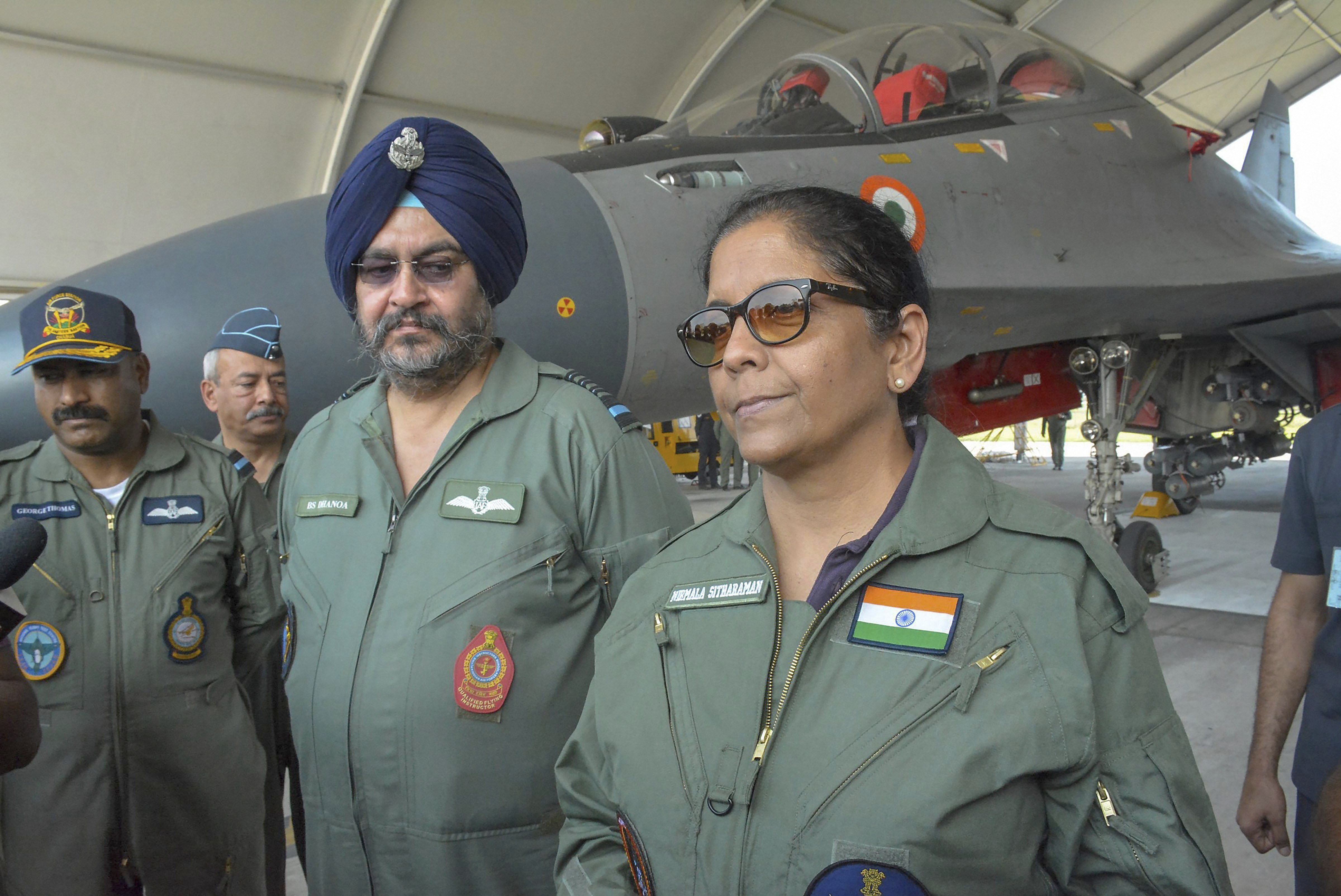Union Defence Minister Nirmala Sitharaman with Air Chief Marshal BS Dhanoa during her visit to Chabua Airbase in Dibrugarh - PTI
